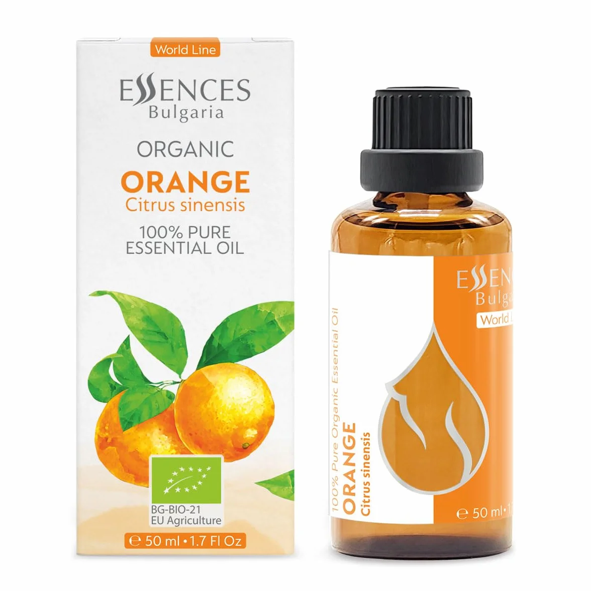 Essences Bułgaria Organiczny Olejek Eteryczny z Pomarańczy 50 ml | Citrus sinensis | 100% Czysty i Naturalny | Nierozcieńczony | Klasa Terapeutyczna | Aromaterapia | Kosmetyki | Bez okrucieństwa