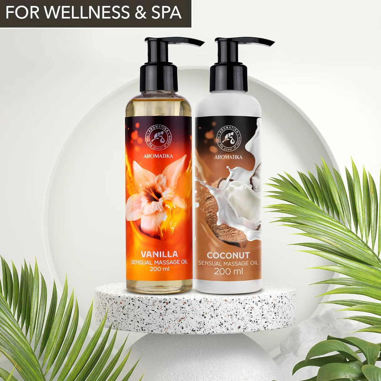 Sensual Vanilla & Coconut Massage Blend 2×200 ml – Edible & Kissable – Almond & Grapeseed Base – Aromatherapy Body Care – Relax