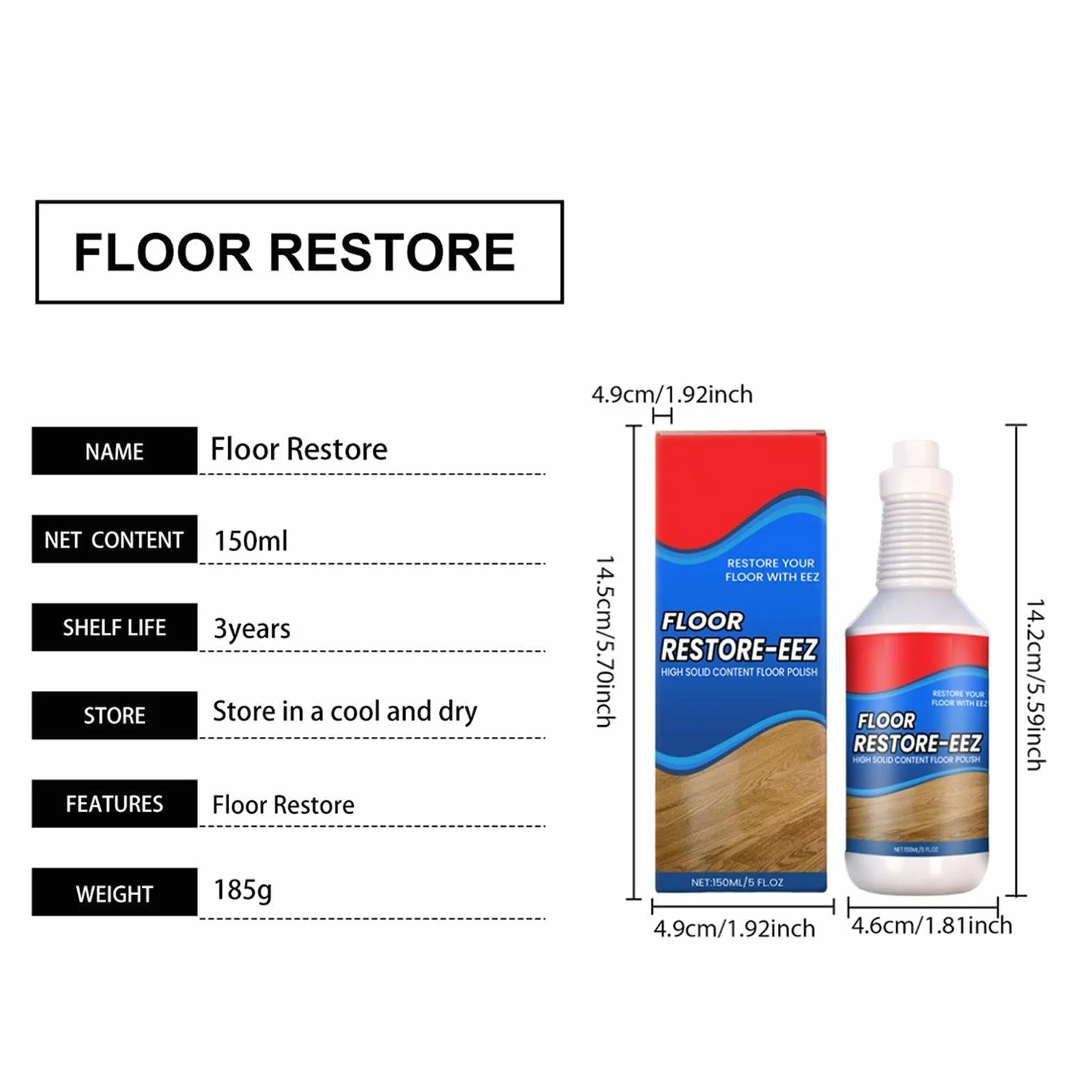 Floor Restore Solution, 150ml Wood Floor Agent, Flooring Renewal Liquid with Shine Effect, Polishing Care Solution, with Easy Application, Restoration for Living Room Bedroom Kitchen