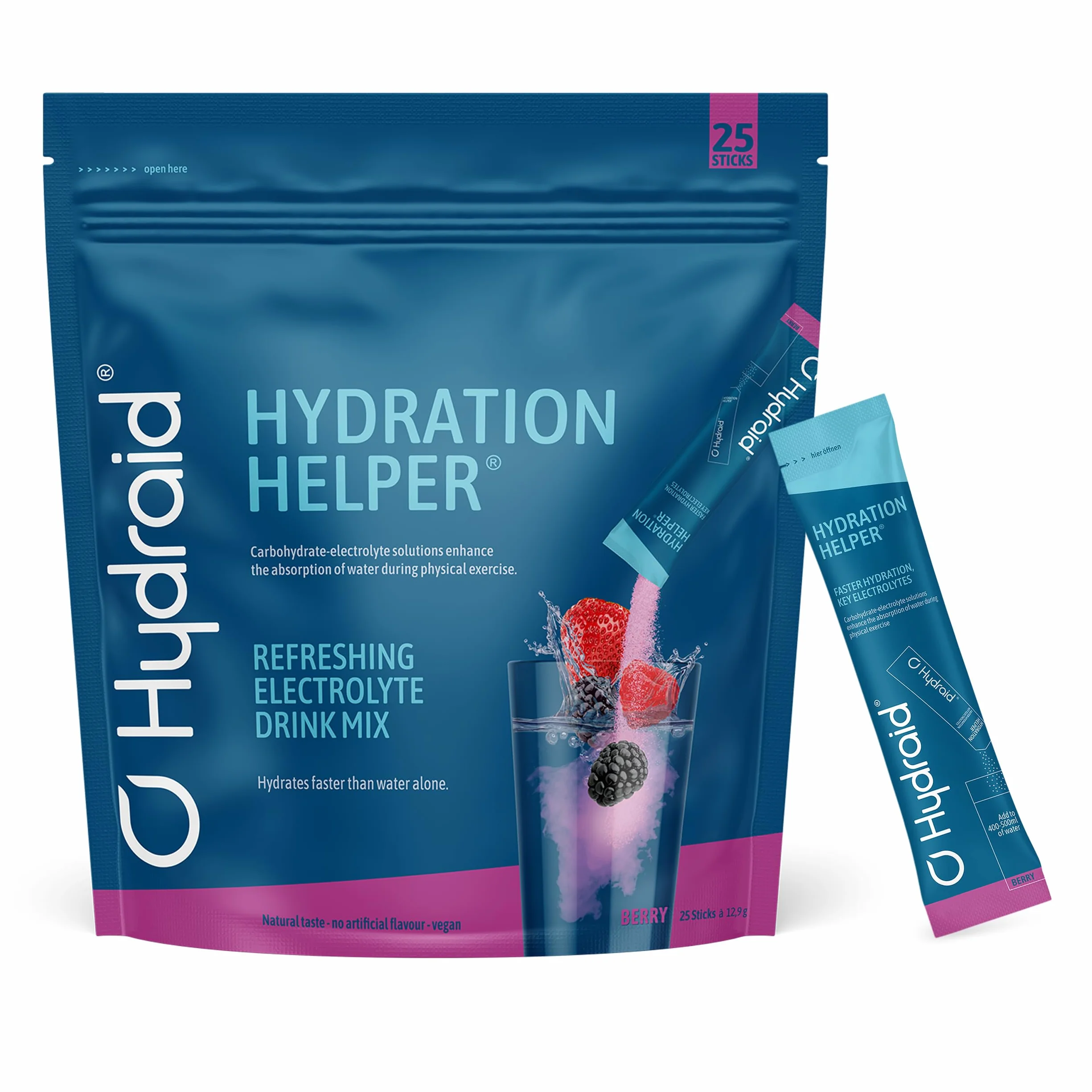 Hydraid Hydration Helper BOSCO OWOCE - proszek elektrolitowy z elektrolitem 1118 mg dla sportu i szybkiego powrotu do zdrowia - 25 saszetek o smaku jagód