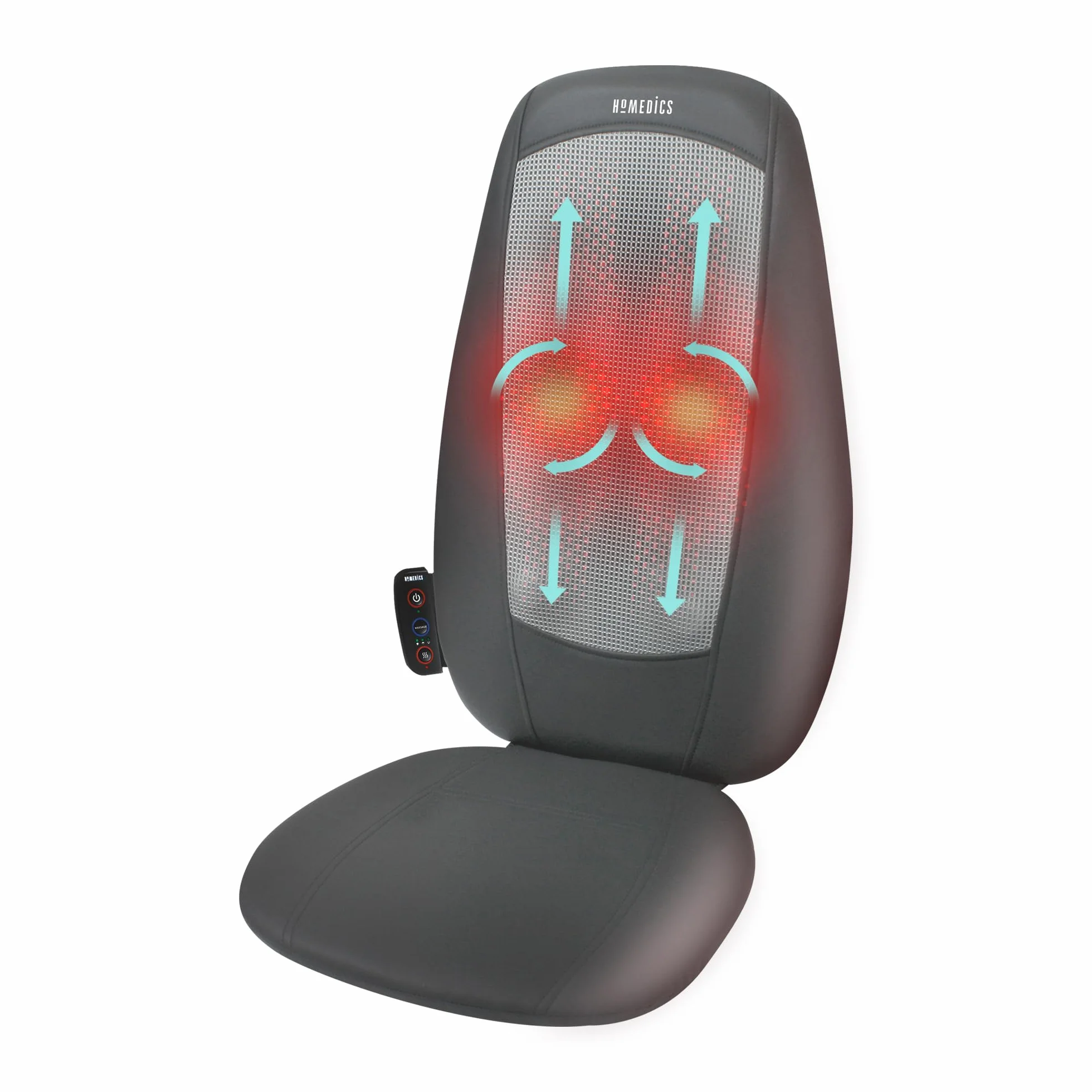 HoMedics Shiatsu Urządzenie do Masażu Karku i Ramion - Regulowane Siedzisko, Nakładka, Łagodzi Napięcia w Plecach, Funkcja Wibracji i Podgrzewania