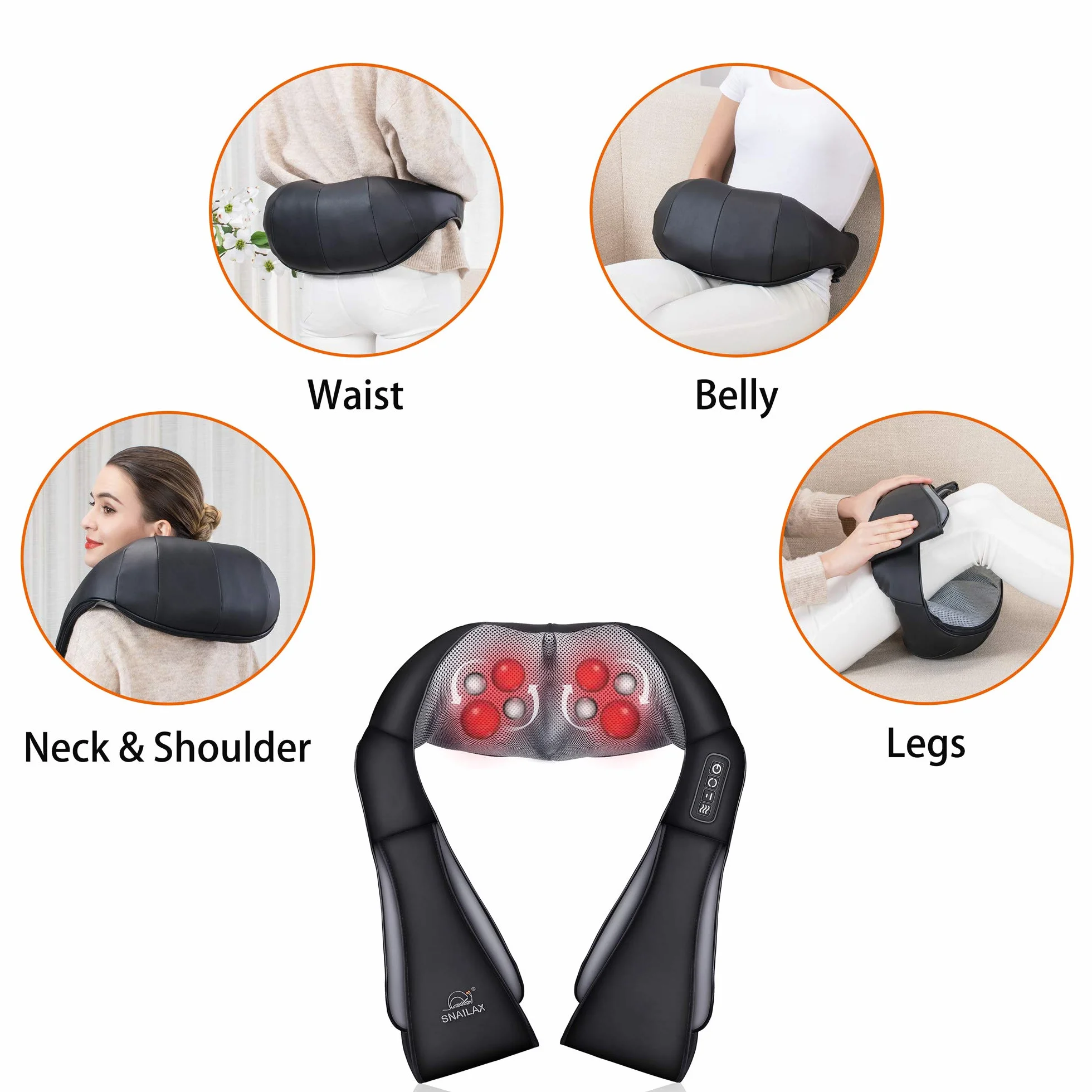Snailax Shiatsu Masażer Karku Z Wysoką Temperaturą, Obracany O 4D, Masażer Szyi I Ramion, Z Ciepłem, Prezent Dla Mamy, Taty, Poduszka Grzewcza Do Karku I Pleców