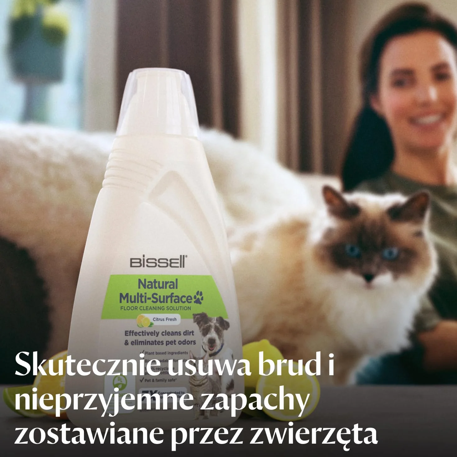BISSELL Natural Pet Multi-Surface Floor Cleaning Solution, do urządzeń BISSELL CrossWave i SpinWave, 1 l, przyjazna dla zwierząt formuła do codziennego czyszczenia szczelnych, twardych podłóg, 3122