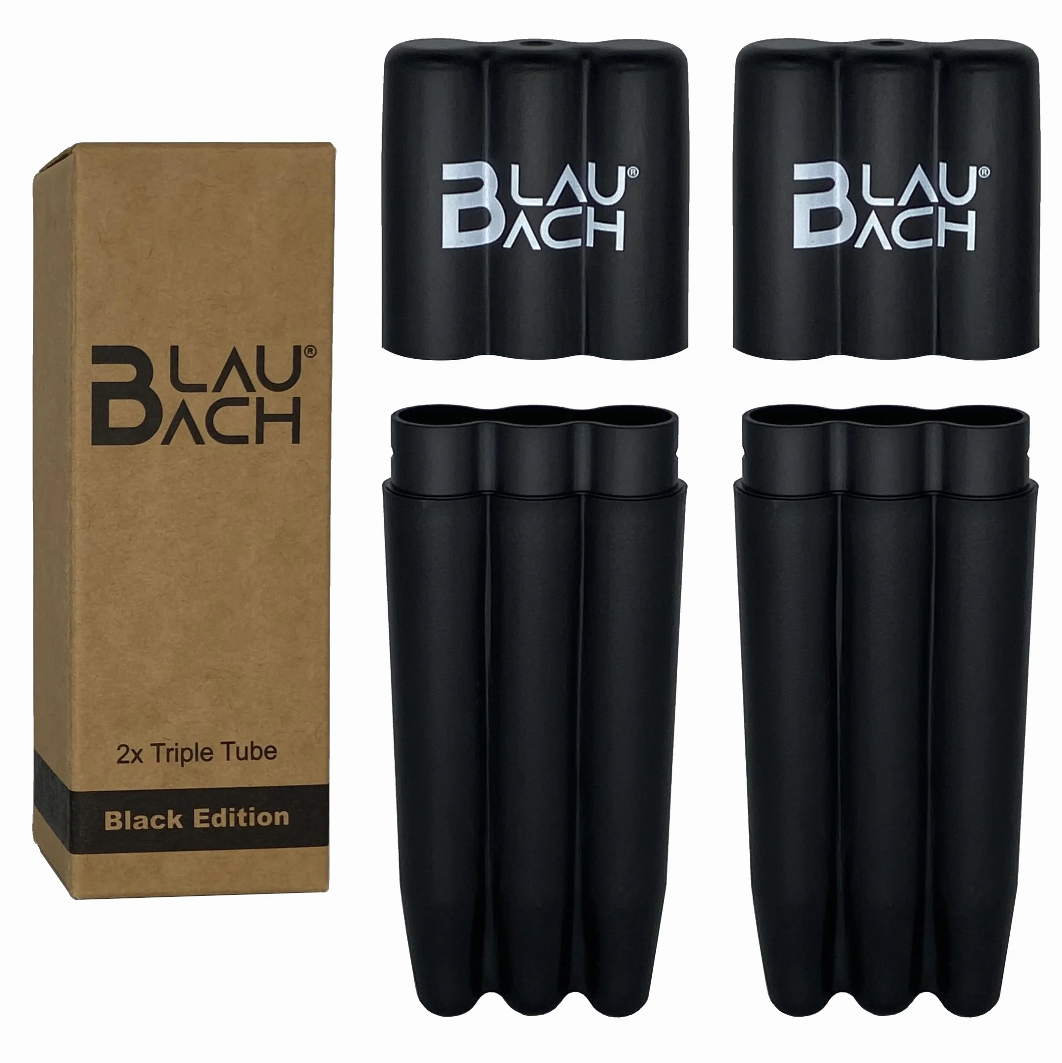 2x Triple Tube, Joint Hülle, Transporthülle, Joint Case für Blunts und Zigaretten 120 mm – BLAUBACH Black Edition (schwarz)