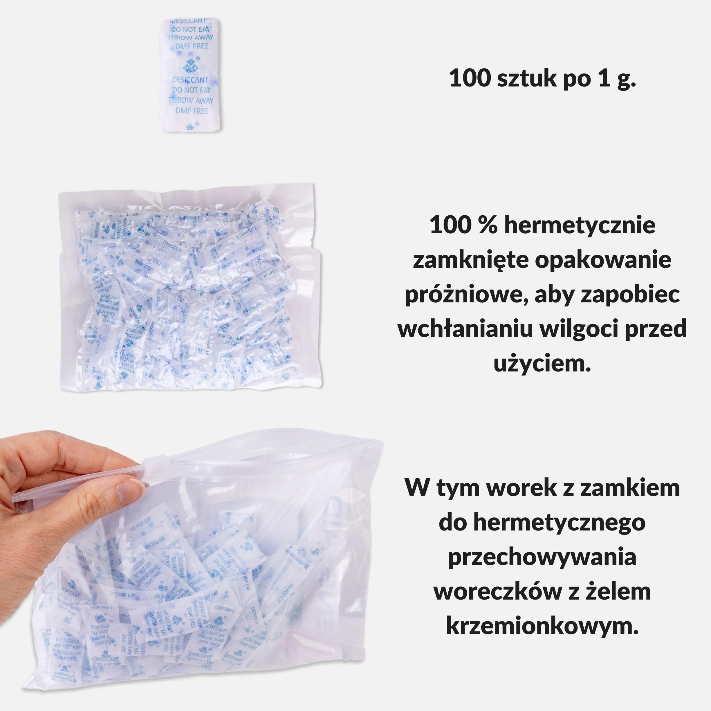 Lens-Aid Pochłaniacz Wilgoci 1 g x 100 – Żel Krzemionkowy | Saszetki silica gel z kolorowym wskaźnikiem, do elektroniki, aparatów, filamentu 3D, szaf, butów i dokumentów