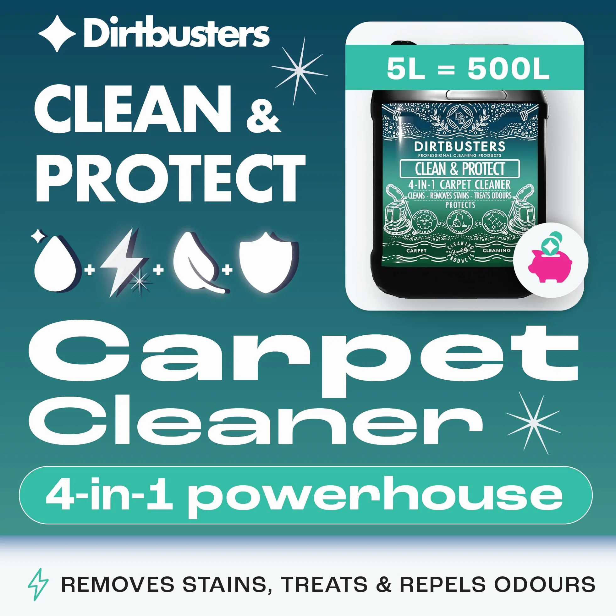 Dirtbusters Szampon do czyszczenia dywanów Clean & Protect z ochroną przed plamami (5 l)