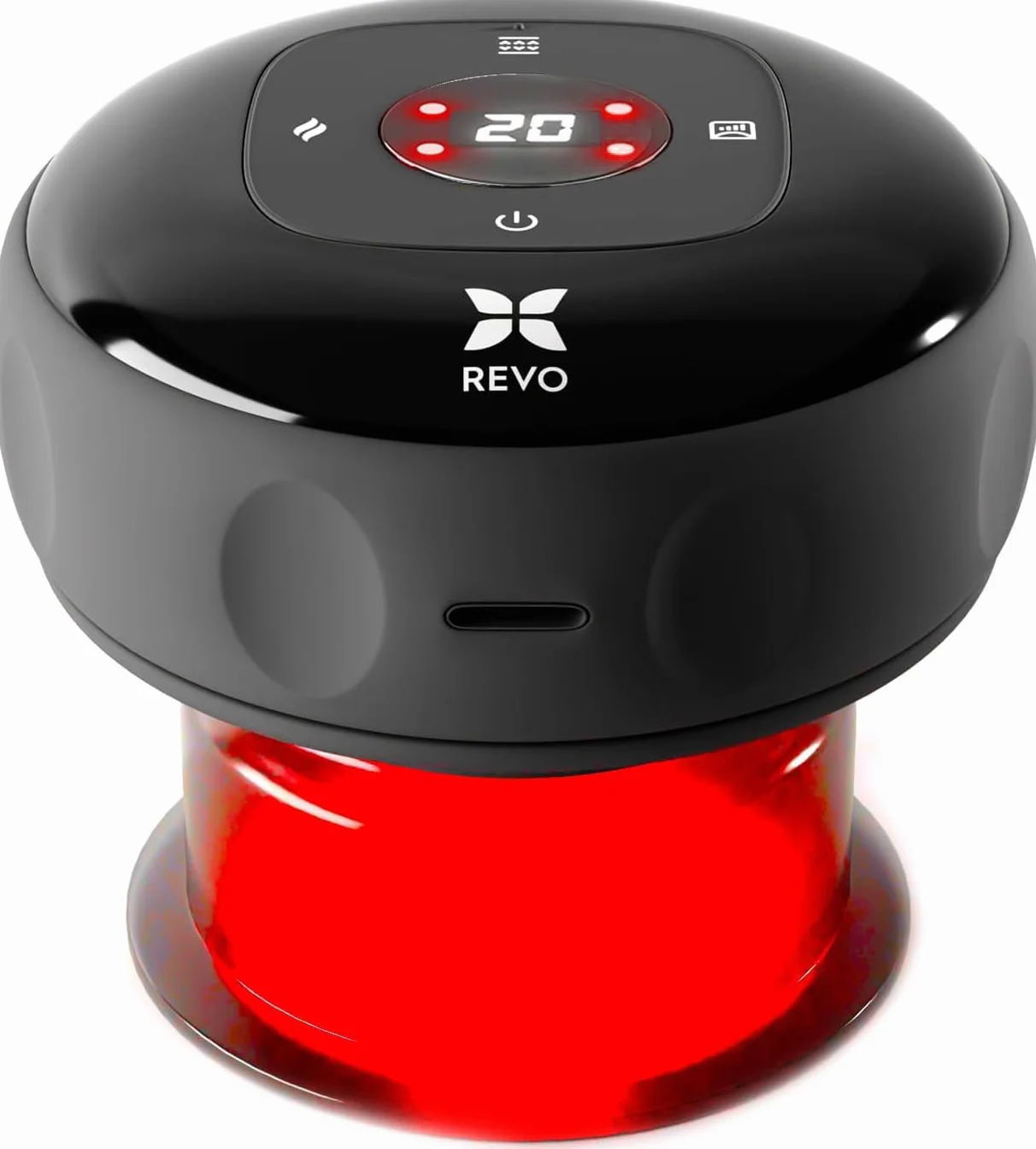 REVO oryginalny inteligentny masażer do terapii bańkami 4 w 1 z terapią światłem czerwonym do ukierunkowanej ulgi w bólu, węzłach, bólach mięśni, krążeniu i napiętej skórze, przenośny zestaw do baniek