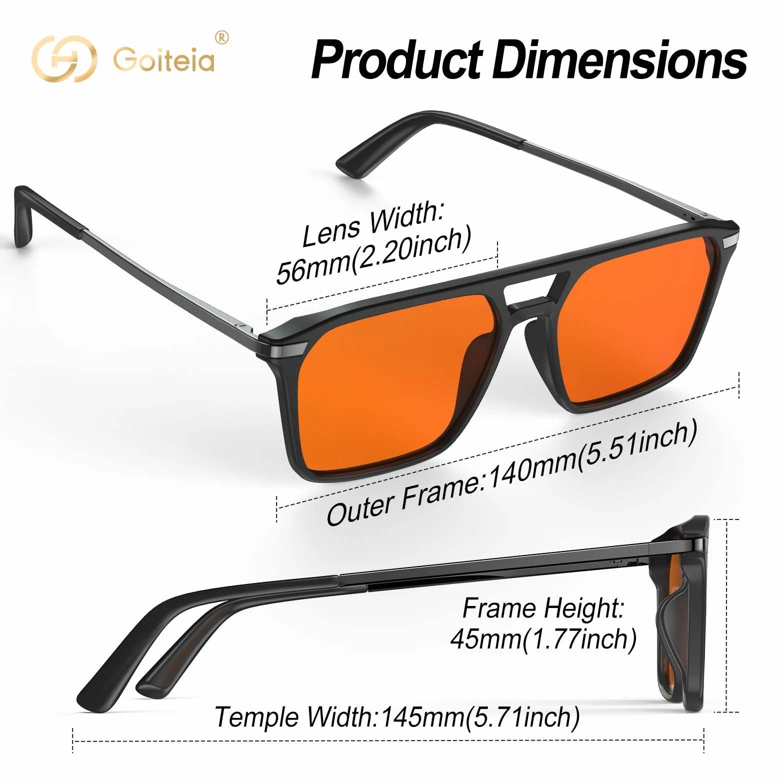 Goiteia 100% Orange Blue Light Blocking Glasses-Amber Tint Gaming Glasses for Better Sleep/Eyes Strain/Light Sensitive-Ultra Light & Spring Hinges for Better Comfort