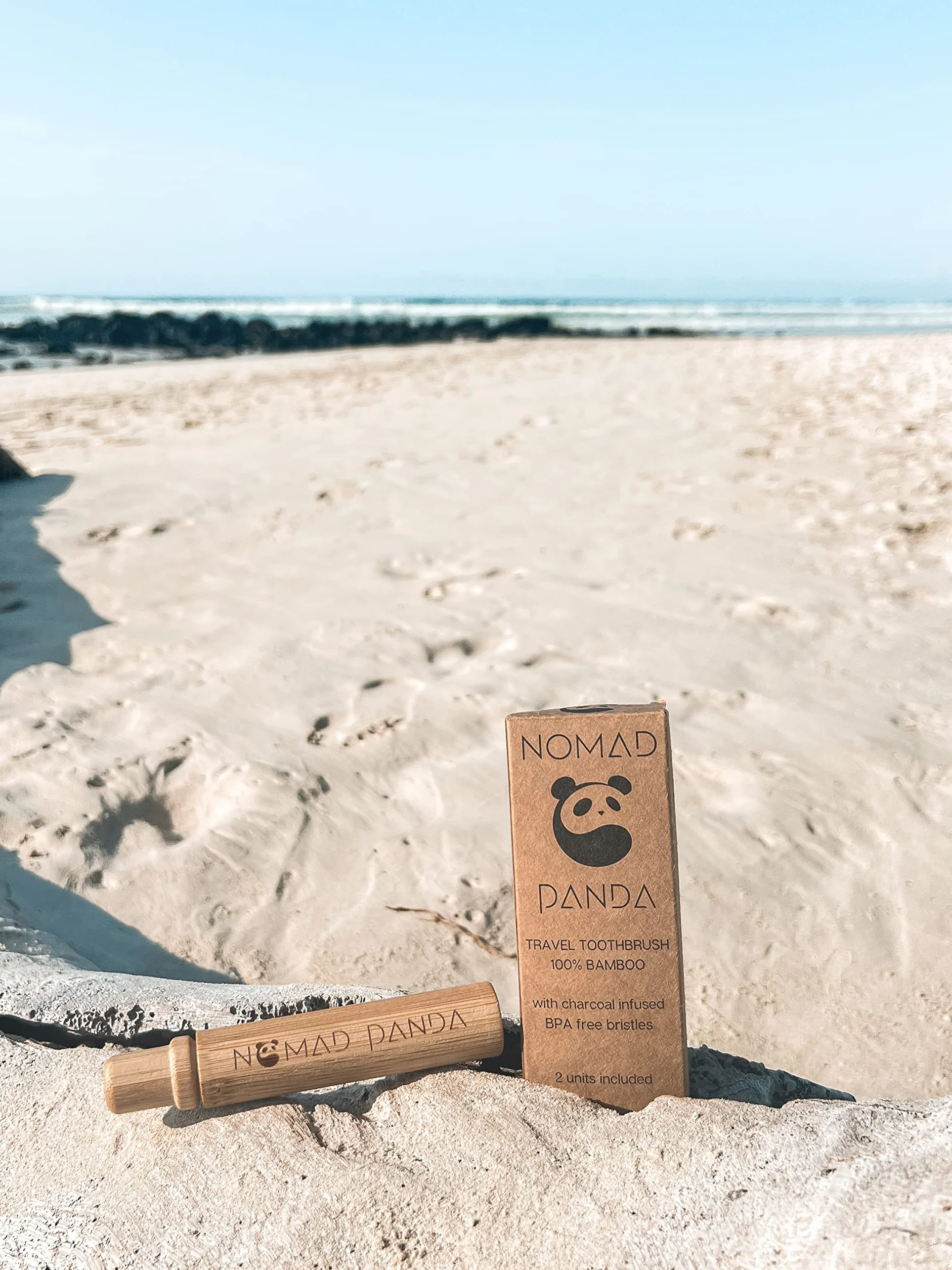 NOMAD Panda bambusowa szczoteczka do zębów z etui, składana, przenośna