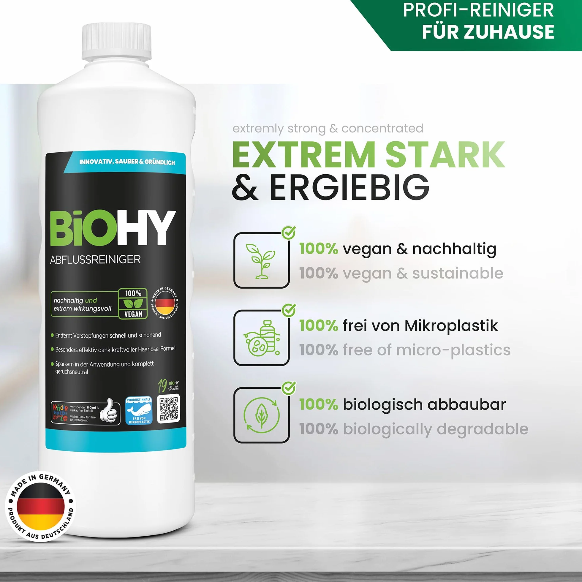 BiOHY Środek do czyszczenia odpływów 1l koncentrat organiczny usuwa włosy blokady zapachy
