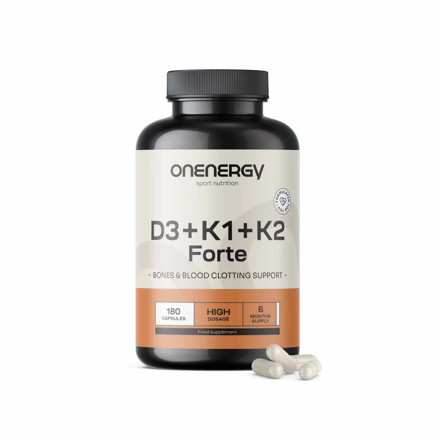 Witaminy D3 + K1 + K2 FORTE od OnEnergy - 180 kapsułek roślinnych - Wsparcie kości, mięśni i układu odpornościowego - Synergia witamin - Wsparcie krzepnięcia krwi - Zapas na 6 miesięcy
