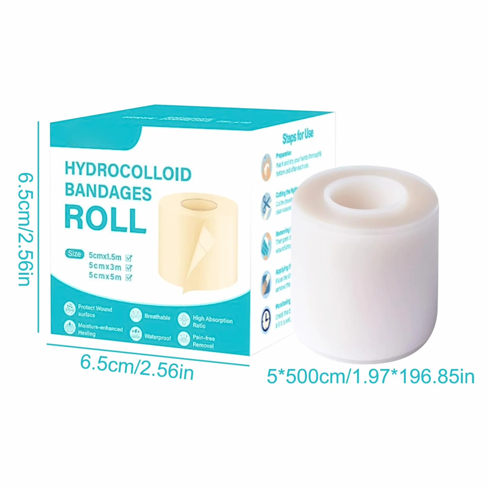 Hydrokoloidowa Rolka,Szerokość 5 cm Taśma Hydrokoloidowa - Elastyczny Plaster do Przycinania na Rany Palców Stóp, Grzybicy Stóp, Pięt, Dla Wrażliwej Skóry, Mężczyzn, Osób Starszych i