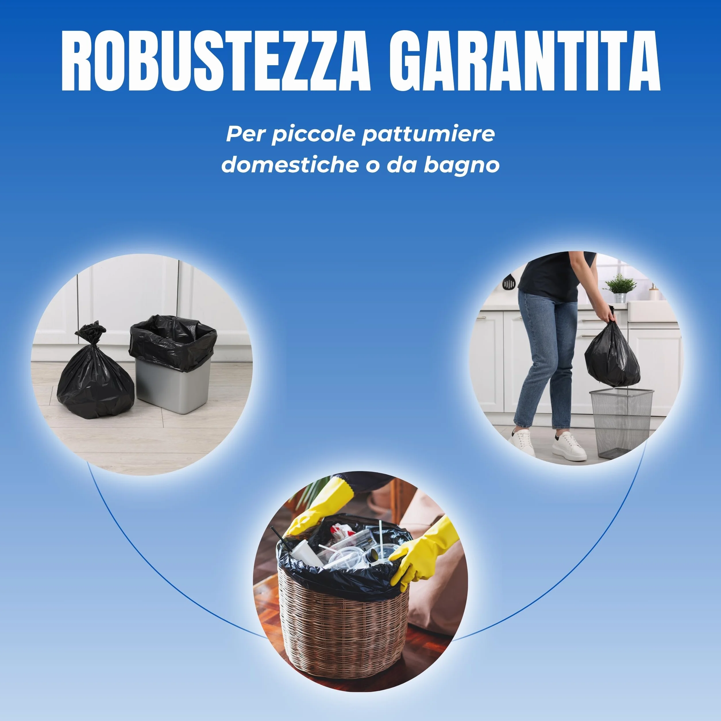 Bottari 60 worków na śmieci 40 l 55 x 65 cm z uchwytami zamykającymi, czarny, trwałe i recyklingowe worki na śmieci, 4 x 15 szt