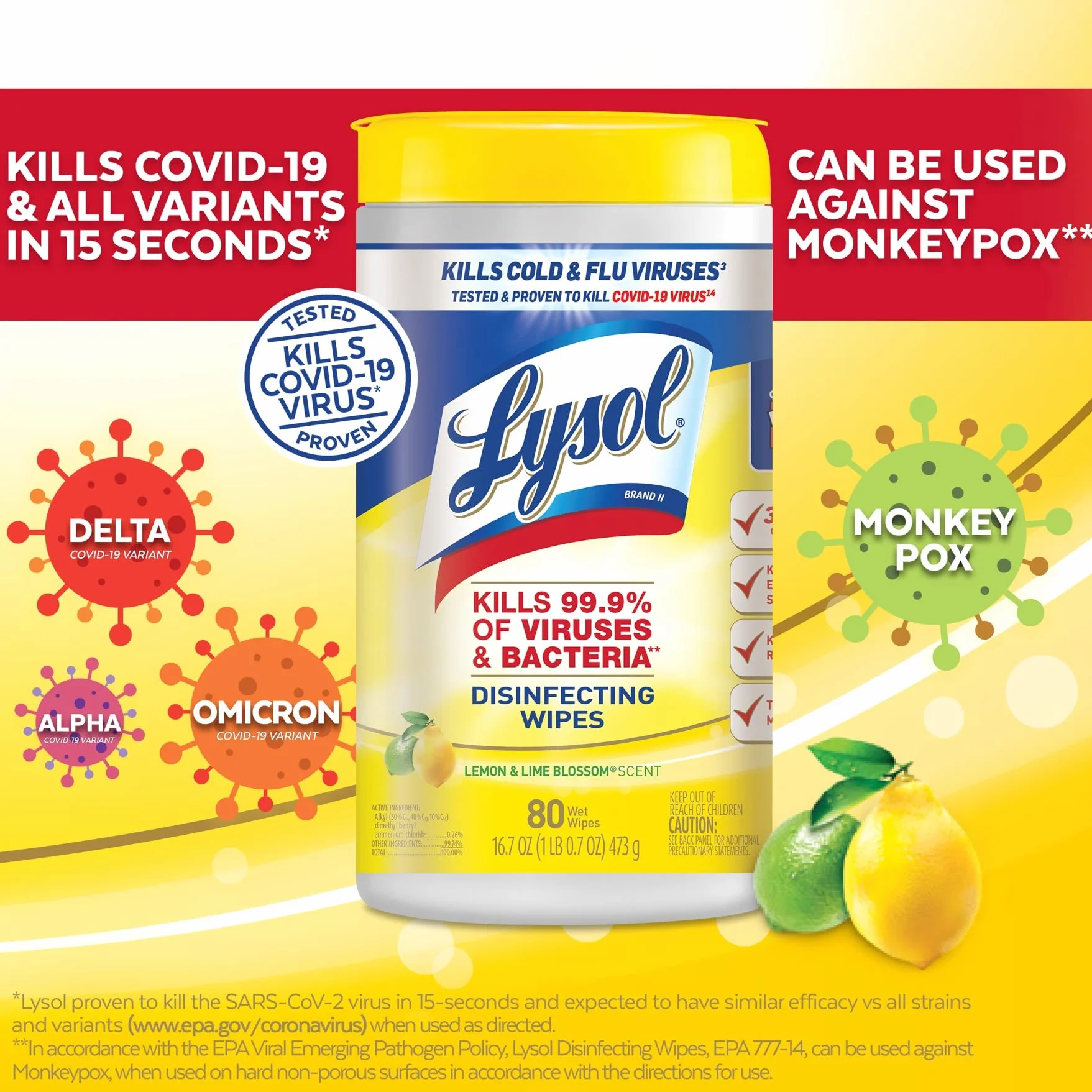 Lysol Disinfecting Wipes Lemon & Lime Blossom 80ct