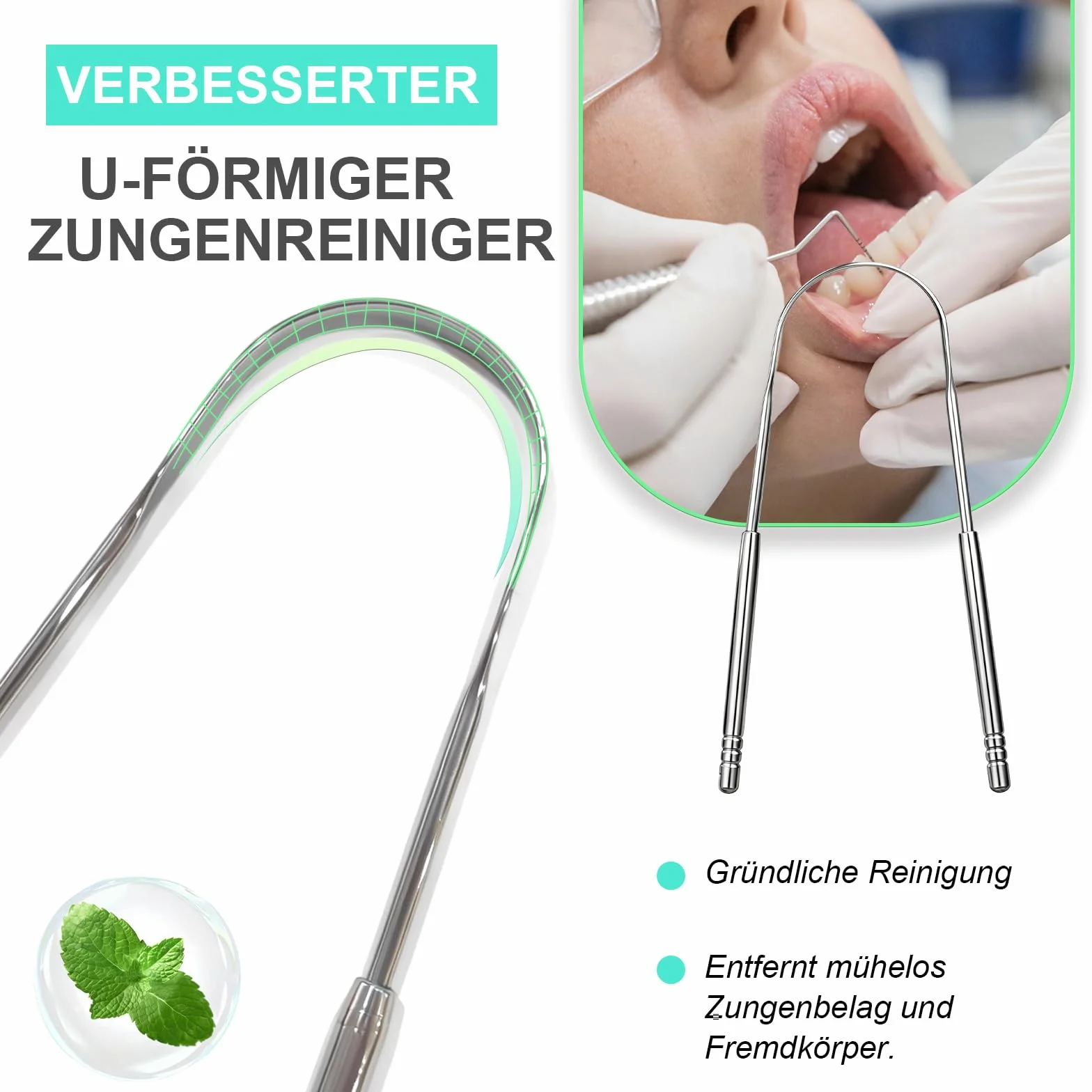 3 Sztuk Skrobak do Języka Ze Stali Nierdzewnej - U‑Kształtny Czyścik do Języka + Mały Skrobaczka do Języka + Duży Tongue Scraper z Dużym Metalowym Etui, Usuwanie Nalotu, Redukcja Nieświeżego Oddechu