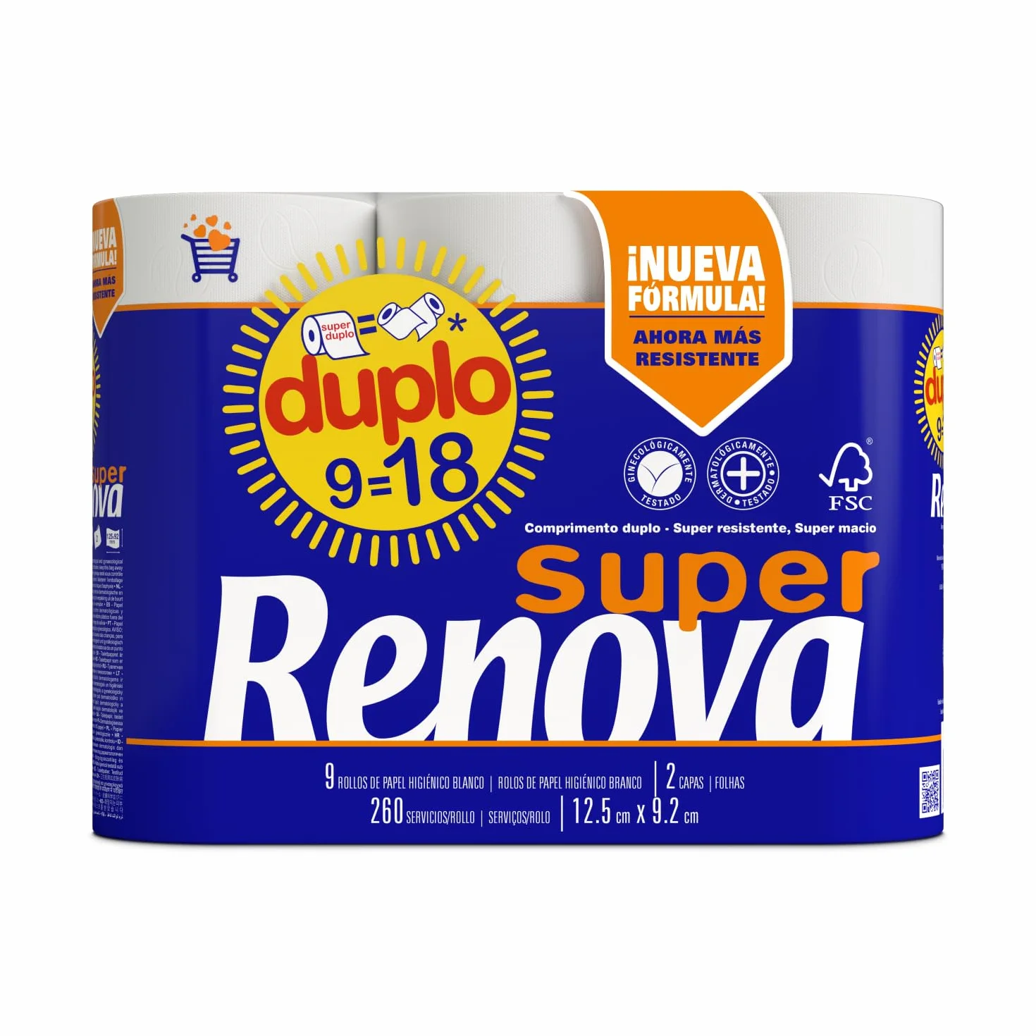 Renova Super Duplo Papier Toaletowy Zestaw 9 Rolek Podwójna Grubość Biały