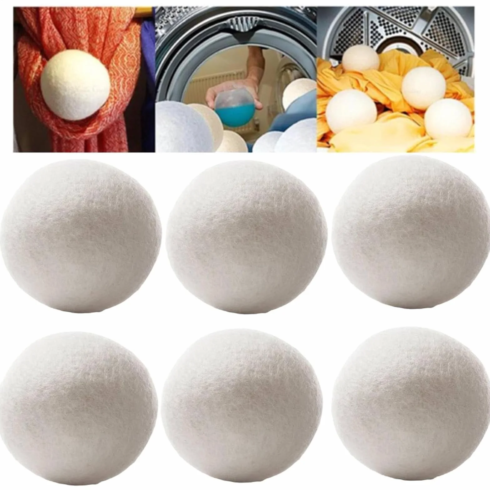 Wool Dryer Ball Set of 6, Fabric Softener Alternative, 6cm Diameter, Quick-Drying Aid for Laundry