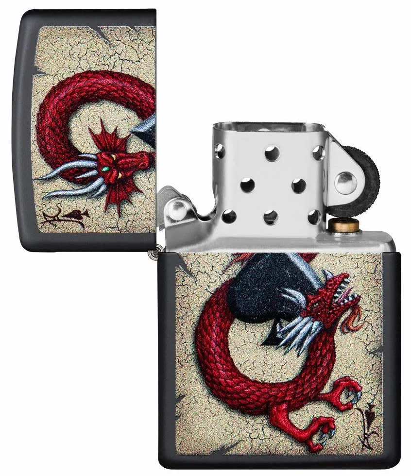 ZIPPO - Dragon Ace Design – Black Matte, Color Image – zapalniczka sztormowa, do napełniania, w wysokiej jakości pudełku prezentowym
