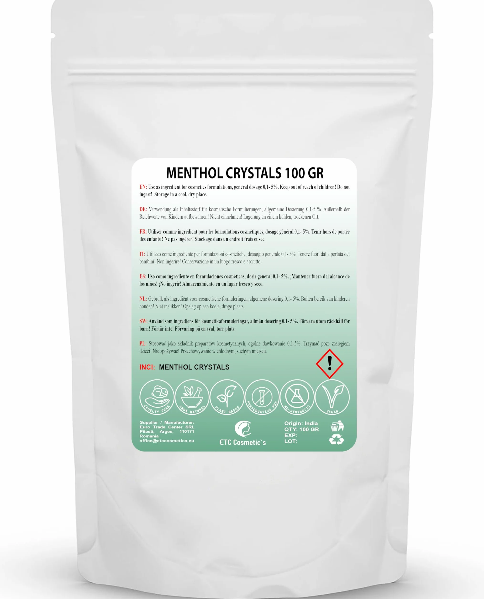 Mentol Kryształy 100 gr Naturalny Olejek Miętowy Działa Chłodząco i Odświeżająco