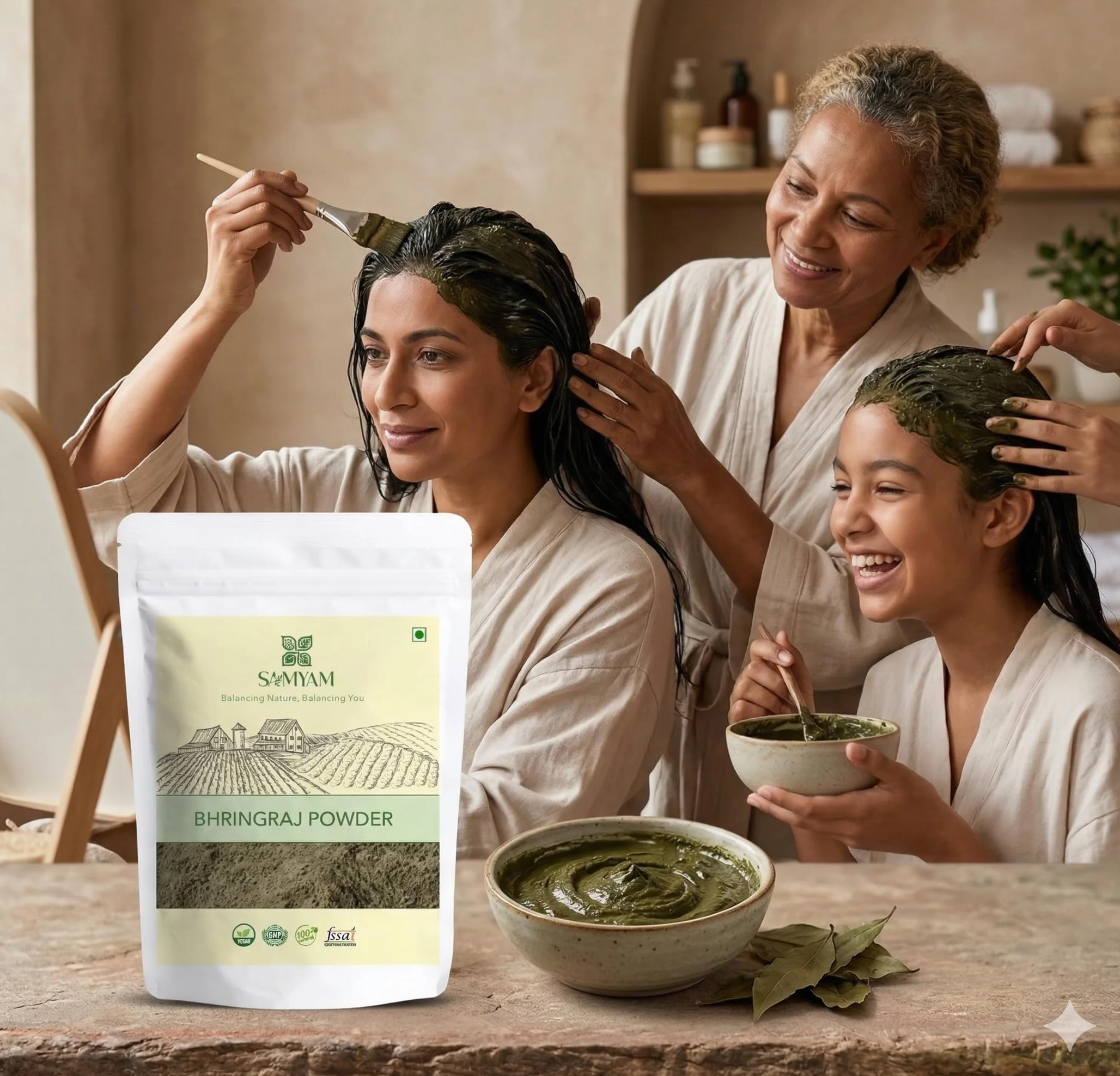 SAMYAM Bhringraj Herbal Hair Care Powder - opakowanie 200 g, ziołowy tonik, wzrost włosów, mocne włosy