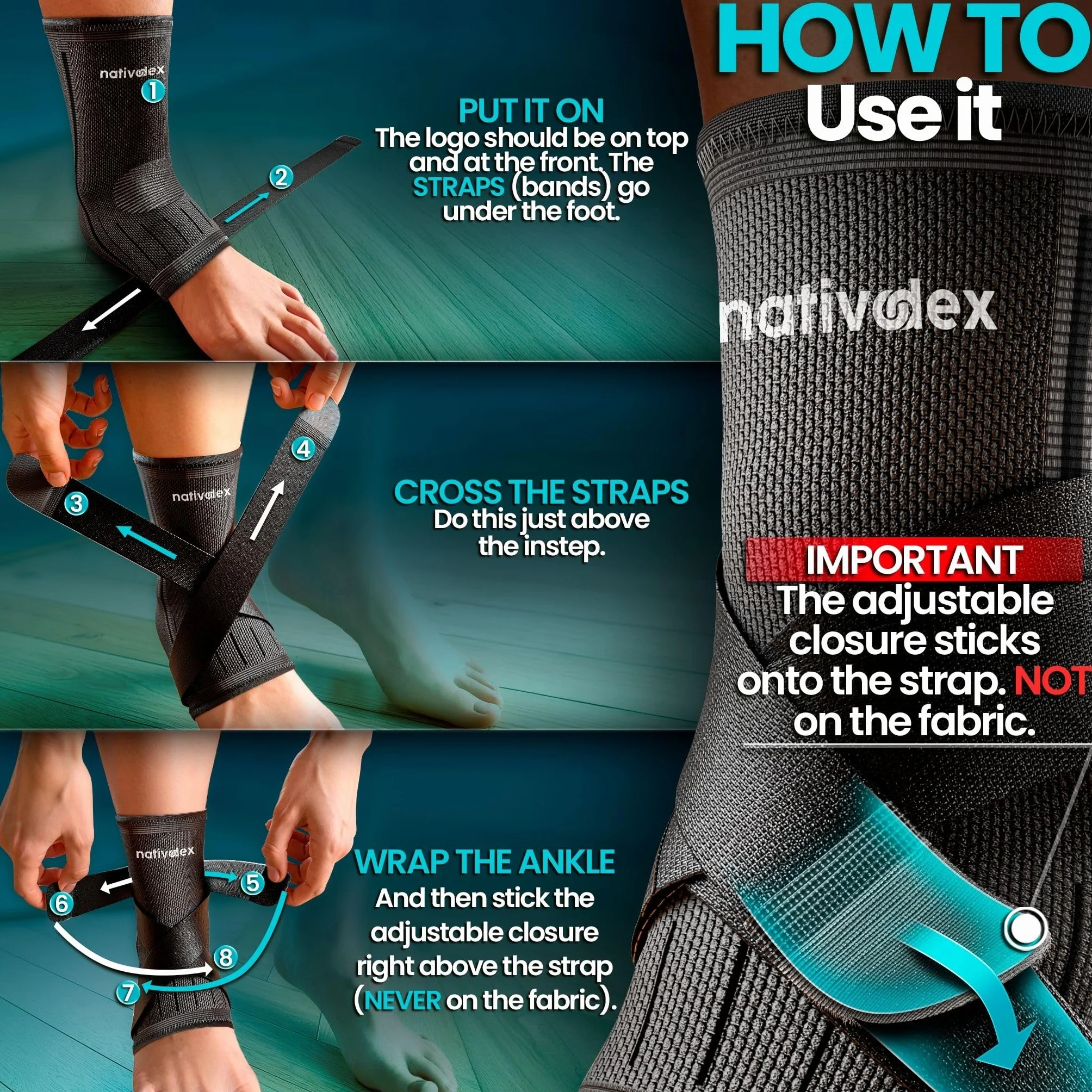 NativoDex stabilizator kostki na skręcenie – wzmocniona orteza stabilizująca, stabilizuje staw skokowy i zapobiega skręceniom, sportowa orteza na kostkę, regulowana, na obie stopy