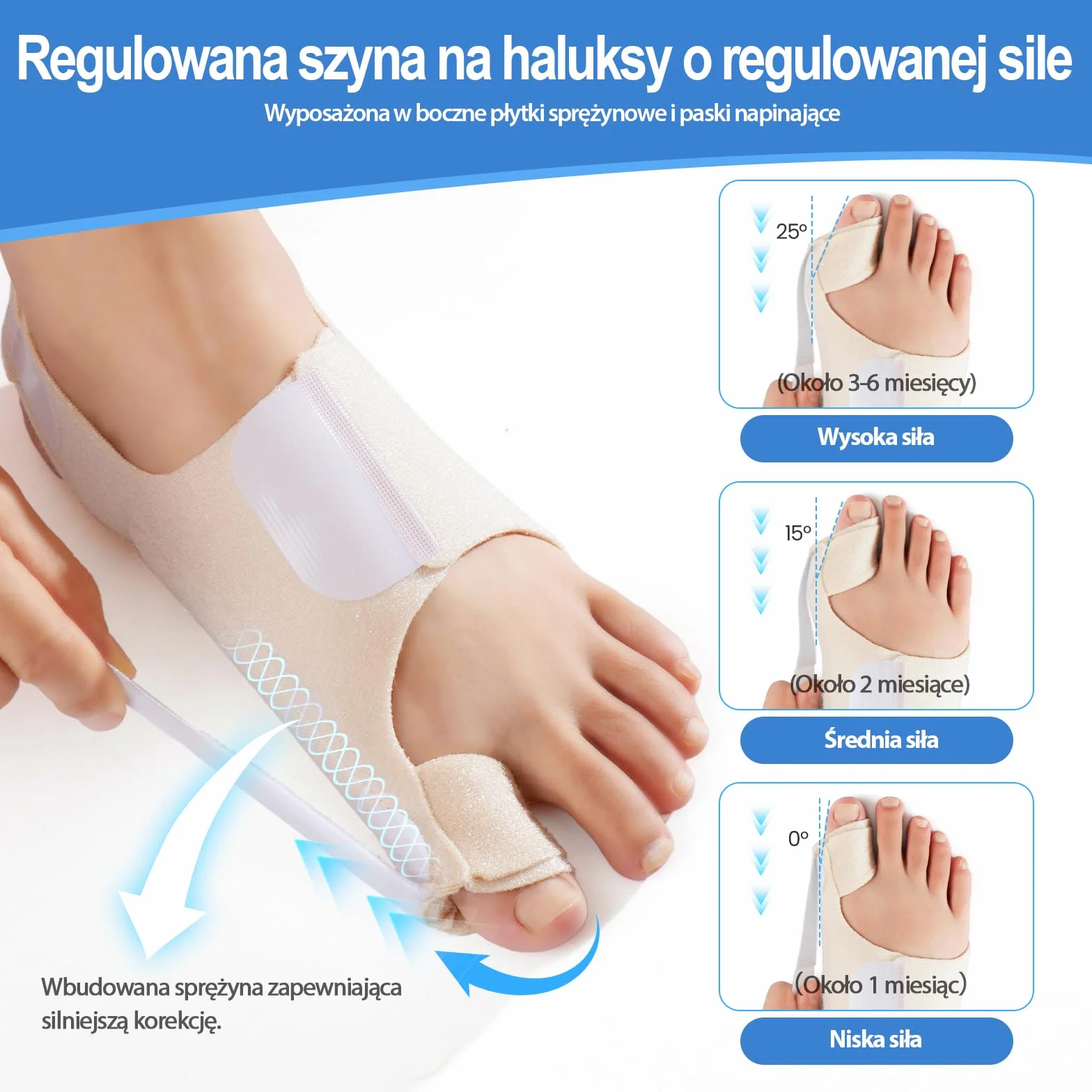 Regulowana szyna na haluksy z poduszką żelową – Korektor palucha koślawego, 1 para