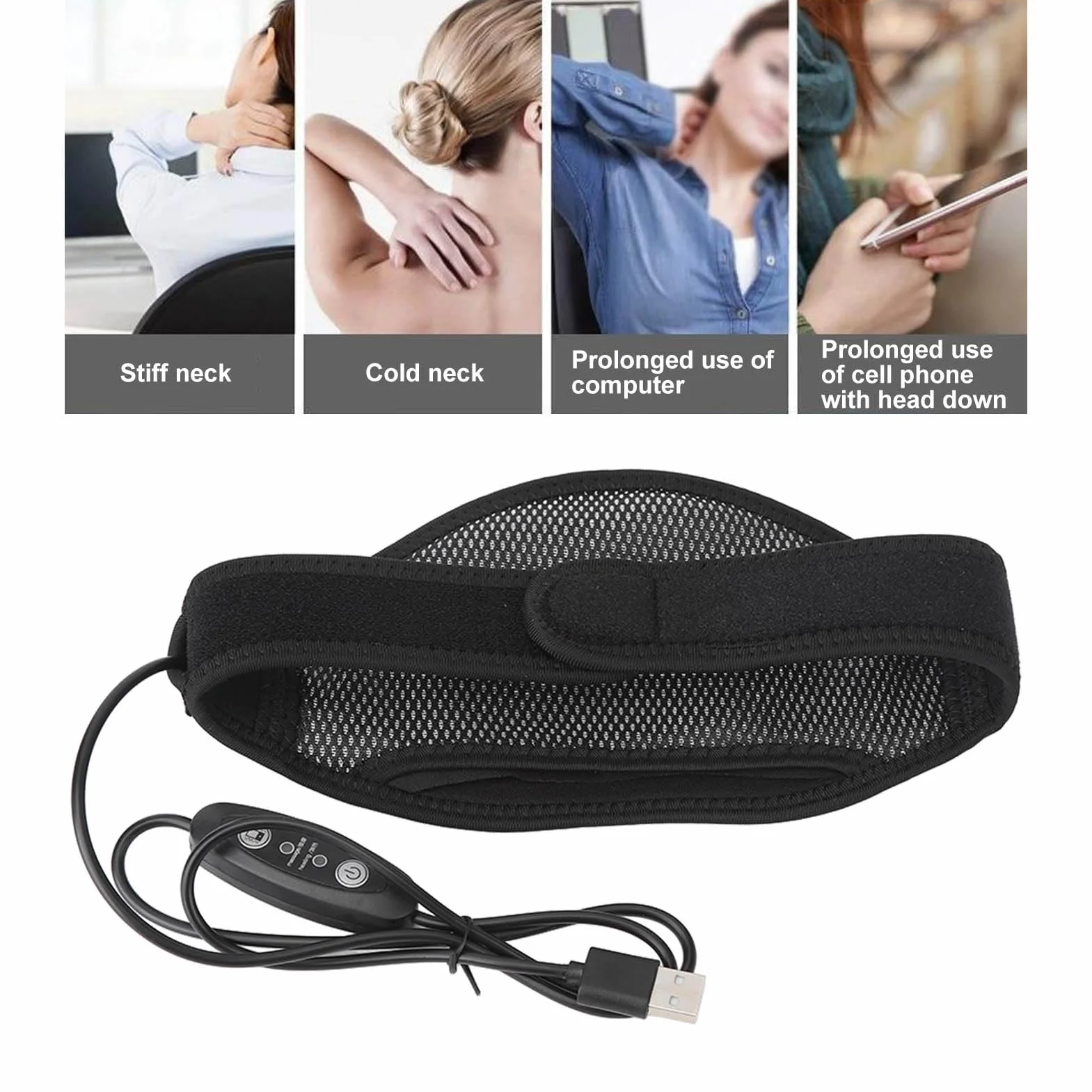 Masażer pleców szyi i ramion z ciepłem, podgrzewany masażer szyi 5-biegowy masaż wibracyjny zmywalny USB podgrzewany owijka na szyję do użytku domowego pracy biurowej