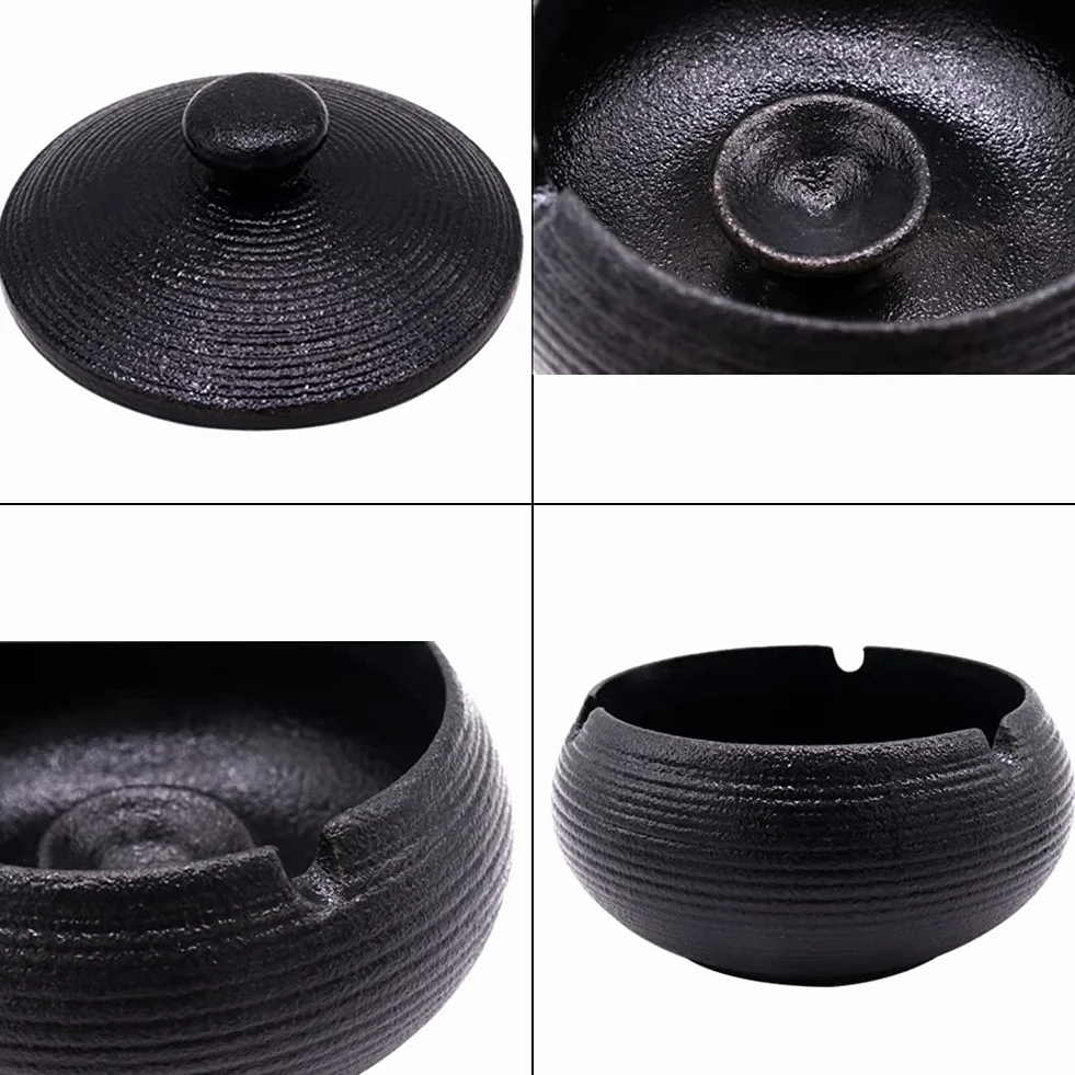 Panngu Popielniczka przeciwwiatrowa ceramiczna retro z pokrywką 11,5 x 8,5 cm