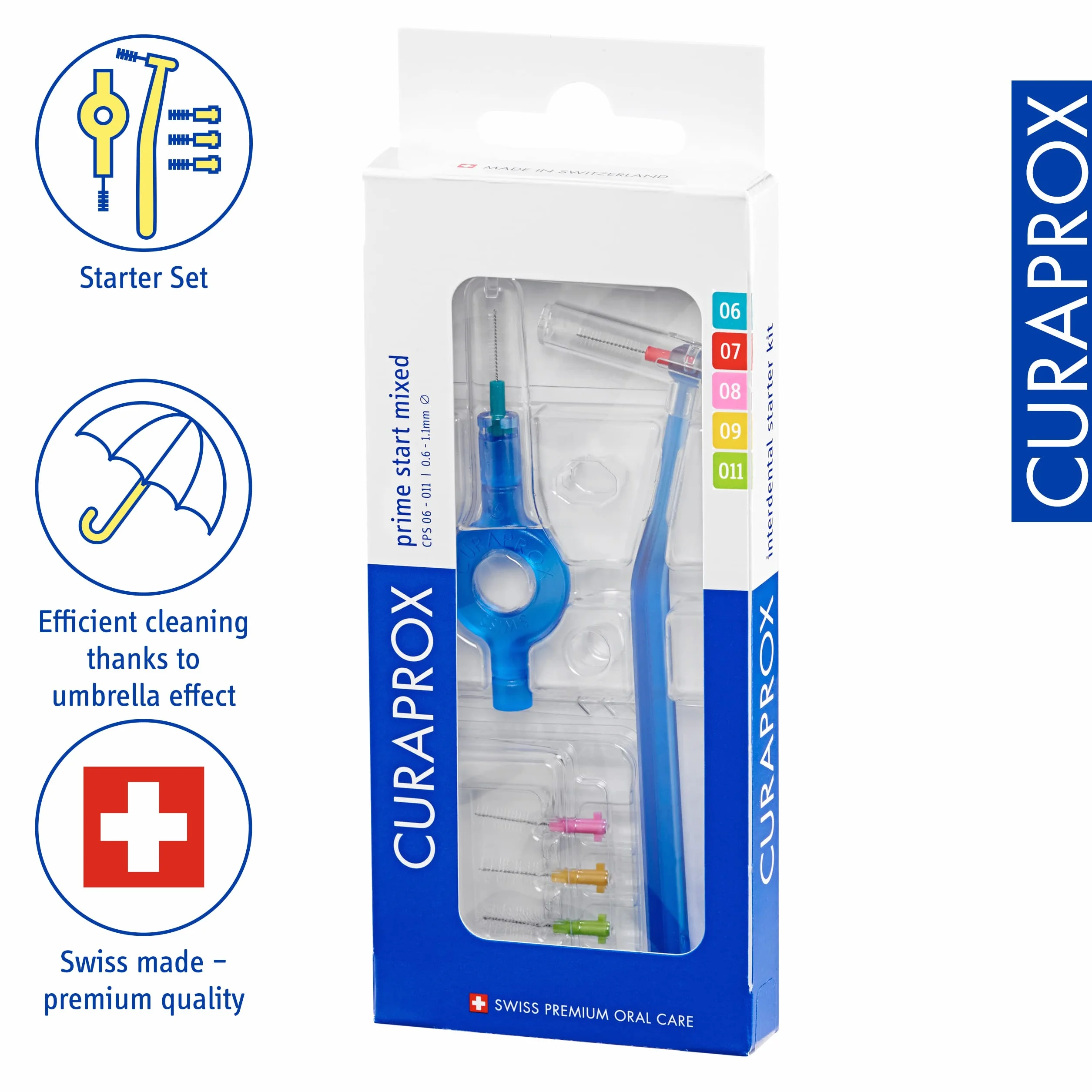 Curaprox Szczotki międzyzębowe CPS Prime Plus Mix-set 0,6-1,1 mm skuteczność 2,2-5 mm Zestaw 5 sztuk z uchwytem UHS 451