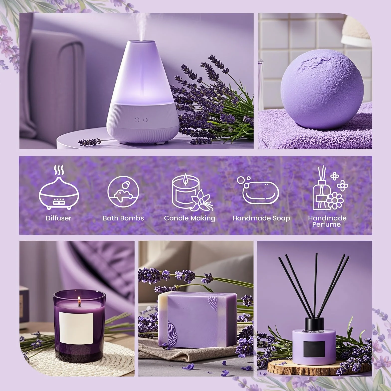 Hanolly Olejek Eteryczny Lawendowy 100 ml, Czysty, Naturalny Olejek Zapachowy Lawendowy Do Dyfuzorów, Aromaterapii, Pielęgnacji Skóry, Świec Zapachowych, Mydła Diy