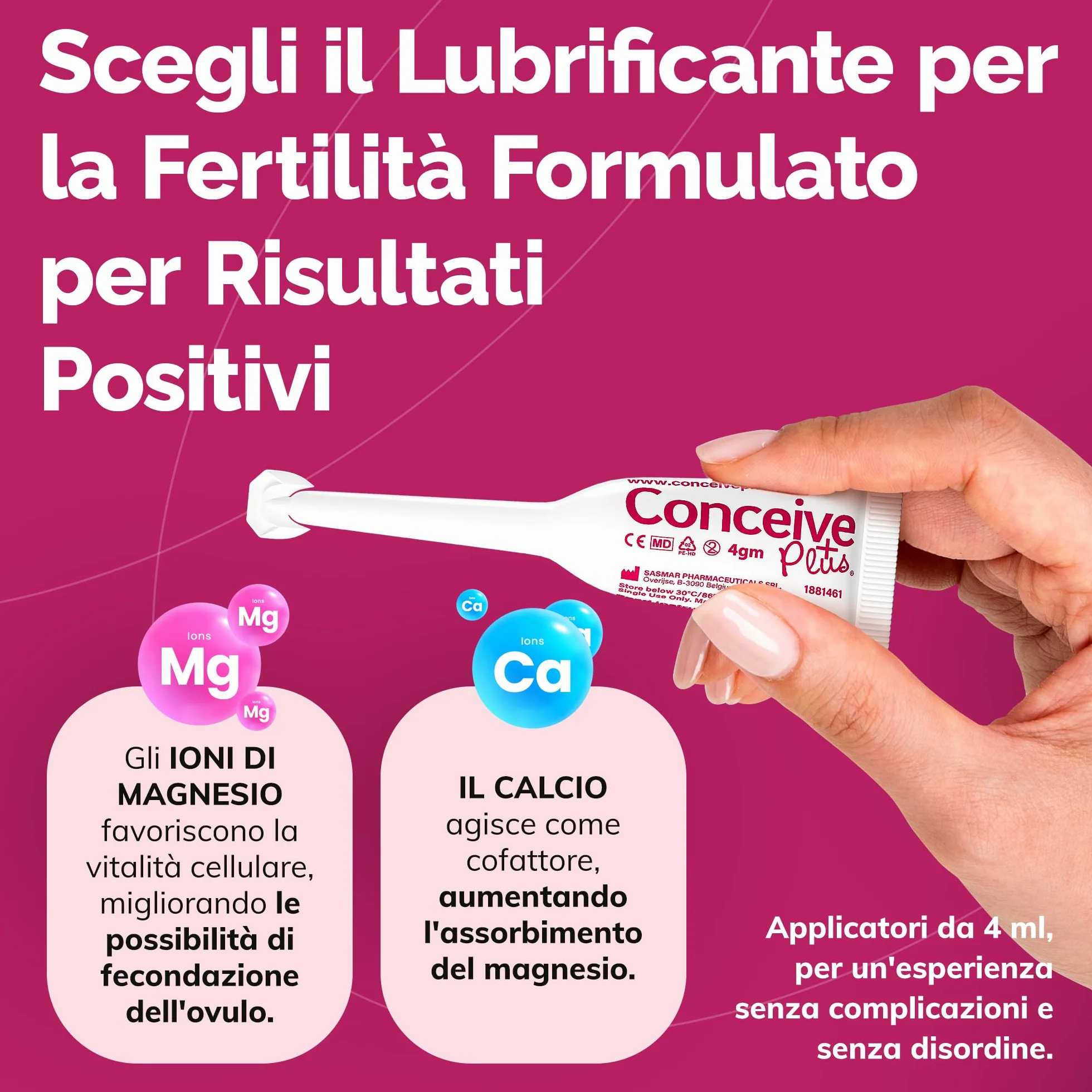 CONCEIVE PLUS lubrykant płodności dla kobiet | Jony wapnia + magnezu | Stosuj podczas próby zajścia w ciążę | Nawilżacz dopochwowy (8x4g aplikatorów)