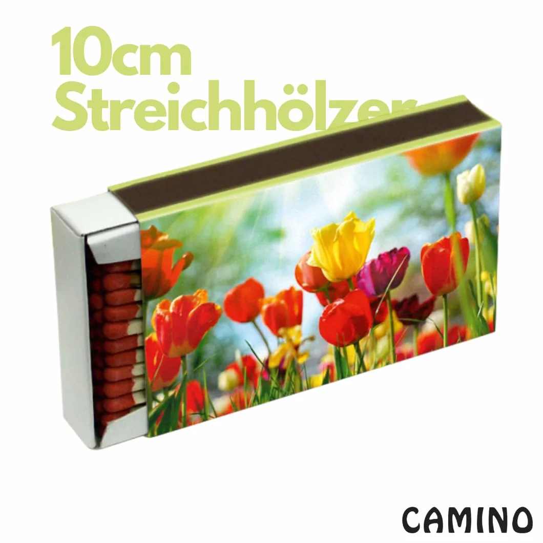 Camino zapałki – 24 pudełka po zapałki o długości 10 cm – 1200 sztuk do kominka, świec i dekoracji – motyw kwiatowy, certyfikat FSC, art. 1556 (24)