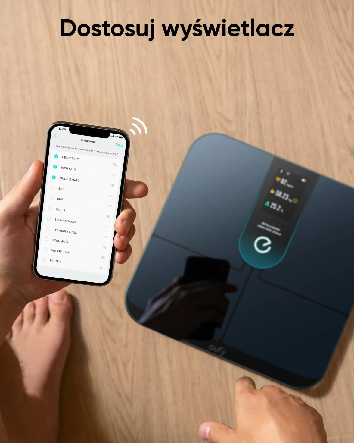 Eufy Inteligentna waga P3 Wifi Bluetooth z 16 pomiarami, tętnem, trybem wirtualnego ciała 3D, BMI