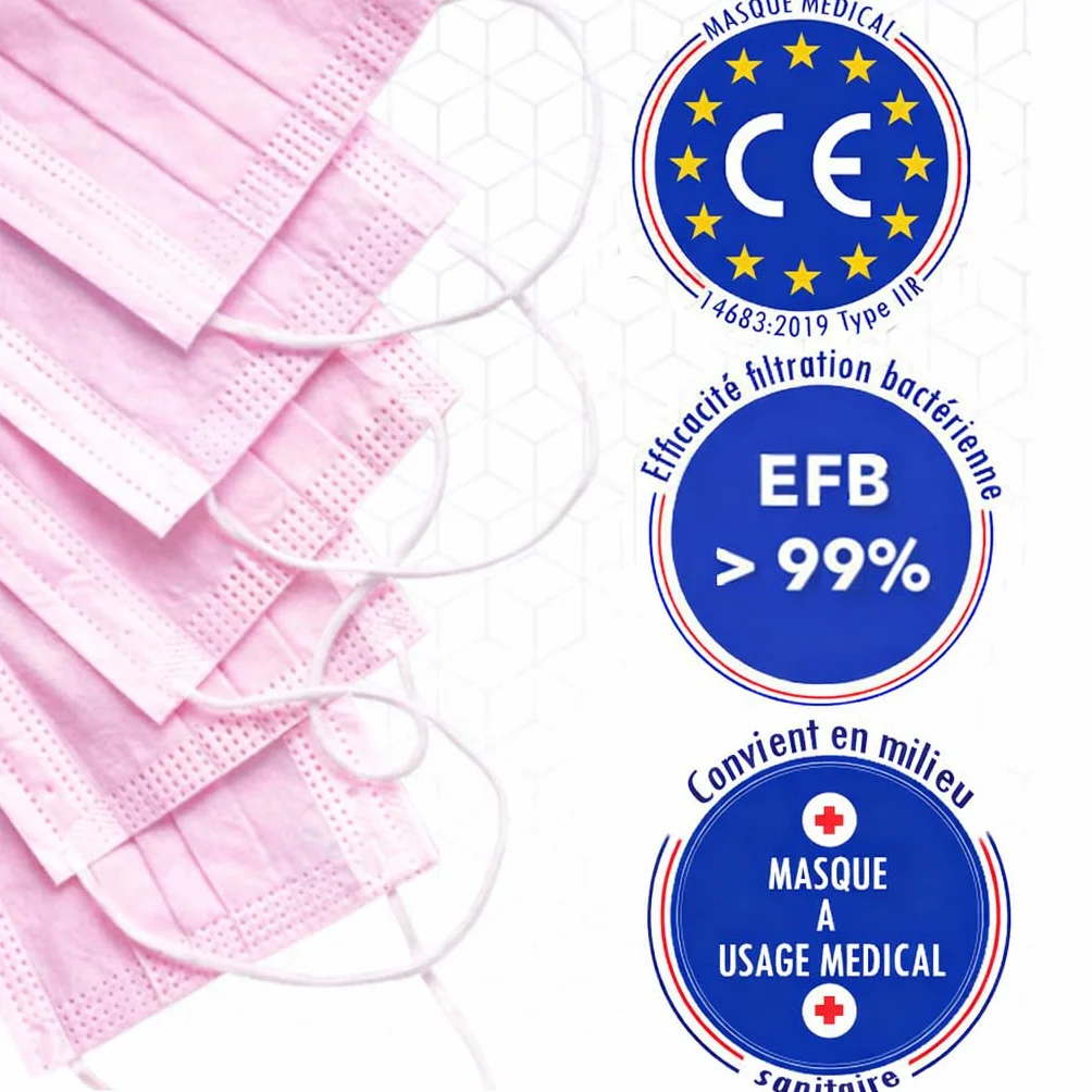 CRAZYCHIC - Maska Chirurgiczna Typ IIR - Certyfikowana CE EN14683 - Jednorazowa Maseczka Medyczna 3-Warstwowa Ochrona Dróg Oddechowych - Wysoka Filtracja BFE ≥99% - Zestaw 51 Lub 102 Szt.