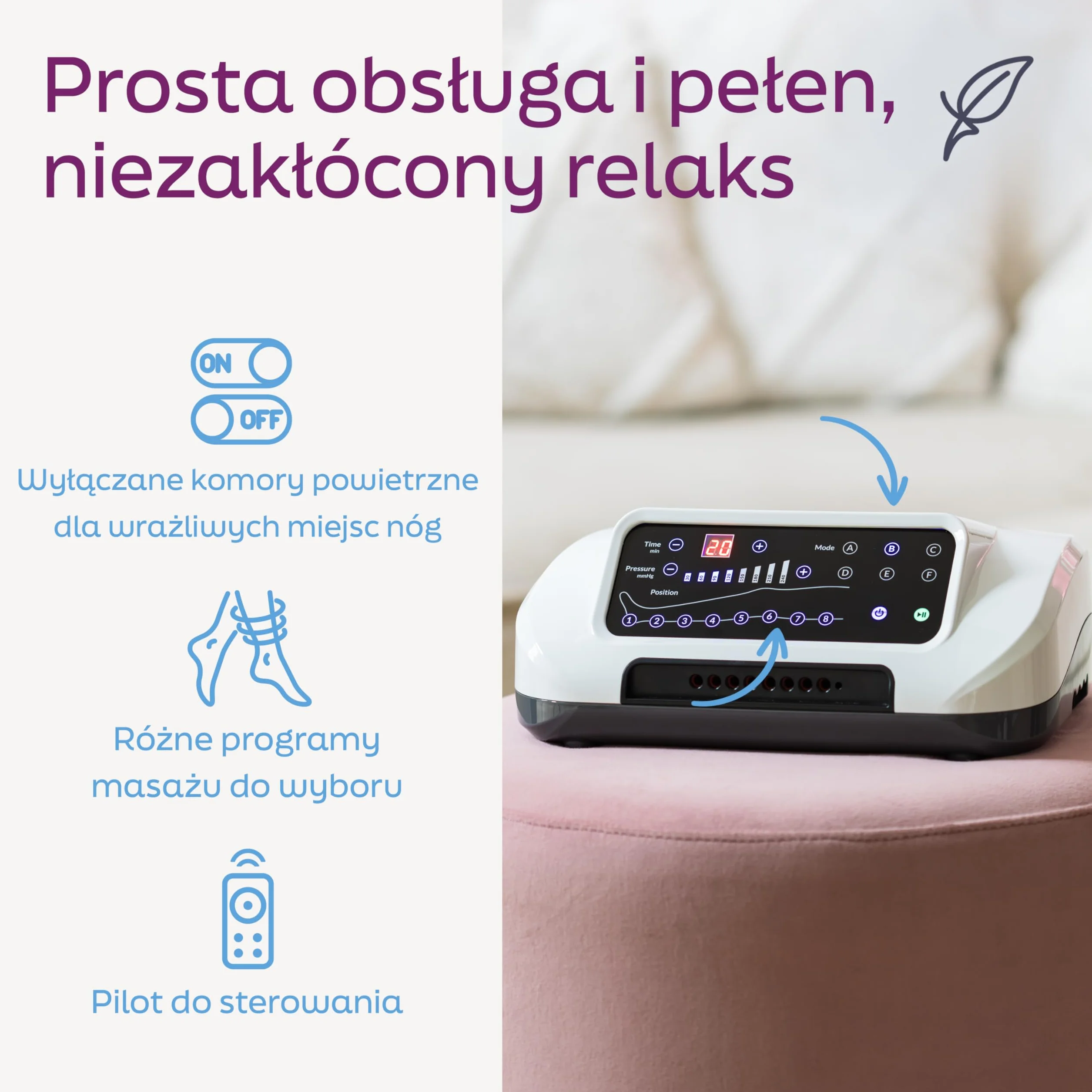 Venen Engel ® 8 Premium urządzenie do masażu ze spodniami, 8 wyłączanych komór powietrznych, łatwa regulacja ucisku i czasu, 6 programów masażu, nieprzerwany masaż