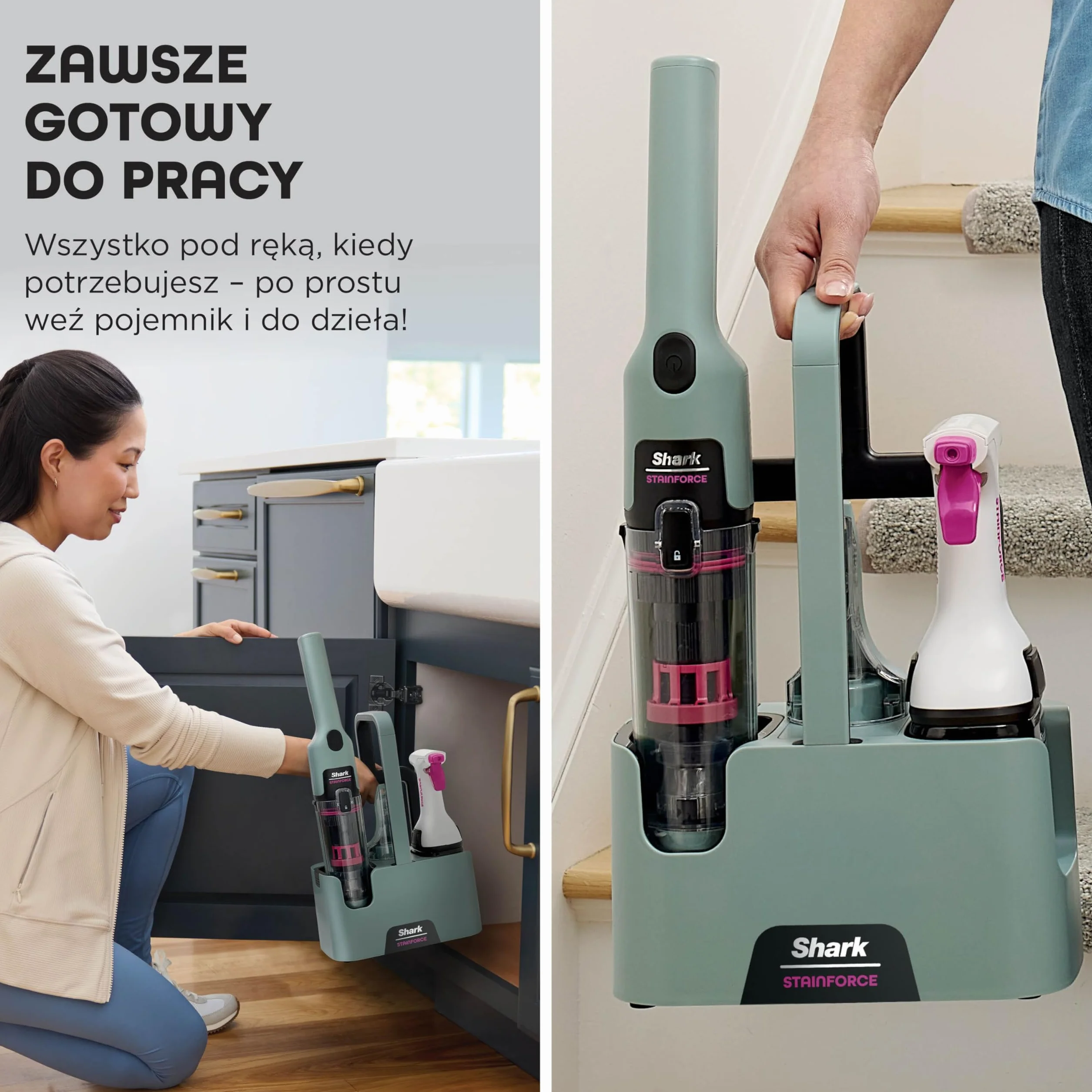 Shark StainForce Lekkie i przenośne urządzenie do usuwania plam i zabrudzeń z dywanów, chodników, tapicerki, schodów, z pojemnikiem, akcesoriami i środkiem czyszczącym (2 szt.), HX100EUCP