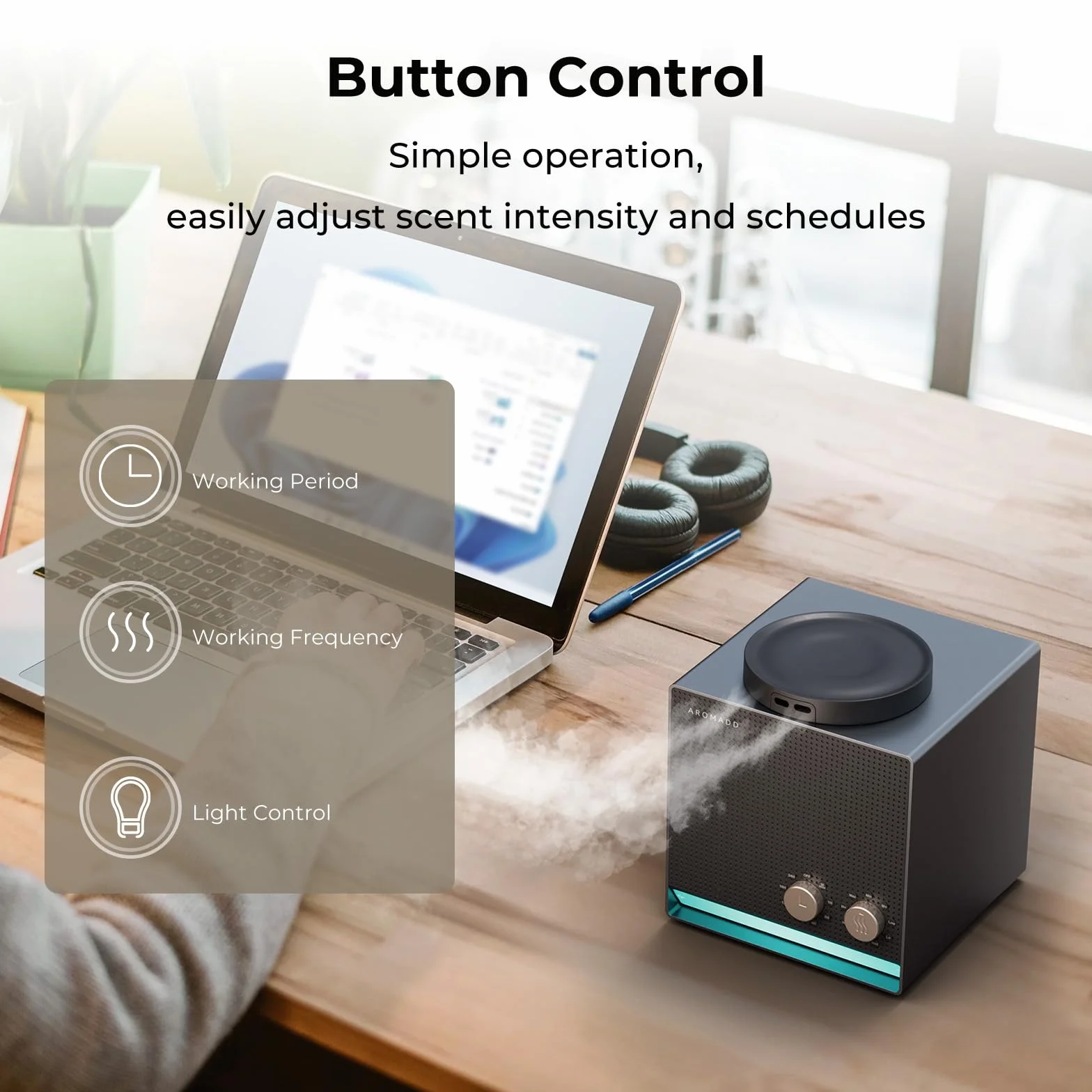 Aromadd Smart Aroma Scent bezwodny dyfuzor olejków eterycznych Cold Air Tech 2000 m2 czarny tytan