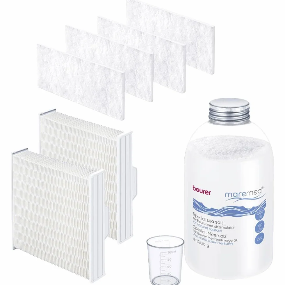 Beurer Maremed zestaw kombi do zastosowania z urządzeniem morskim MK 500, 1250 g specjalna sól morska, 4 x filtr wstępny, 2 x blok parownika wody, 1 x miarka