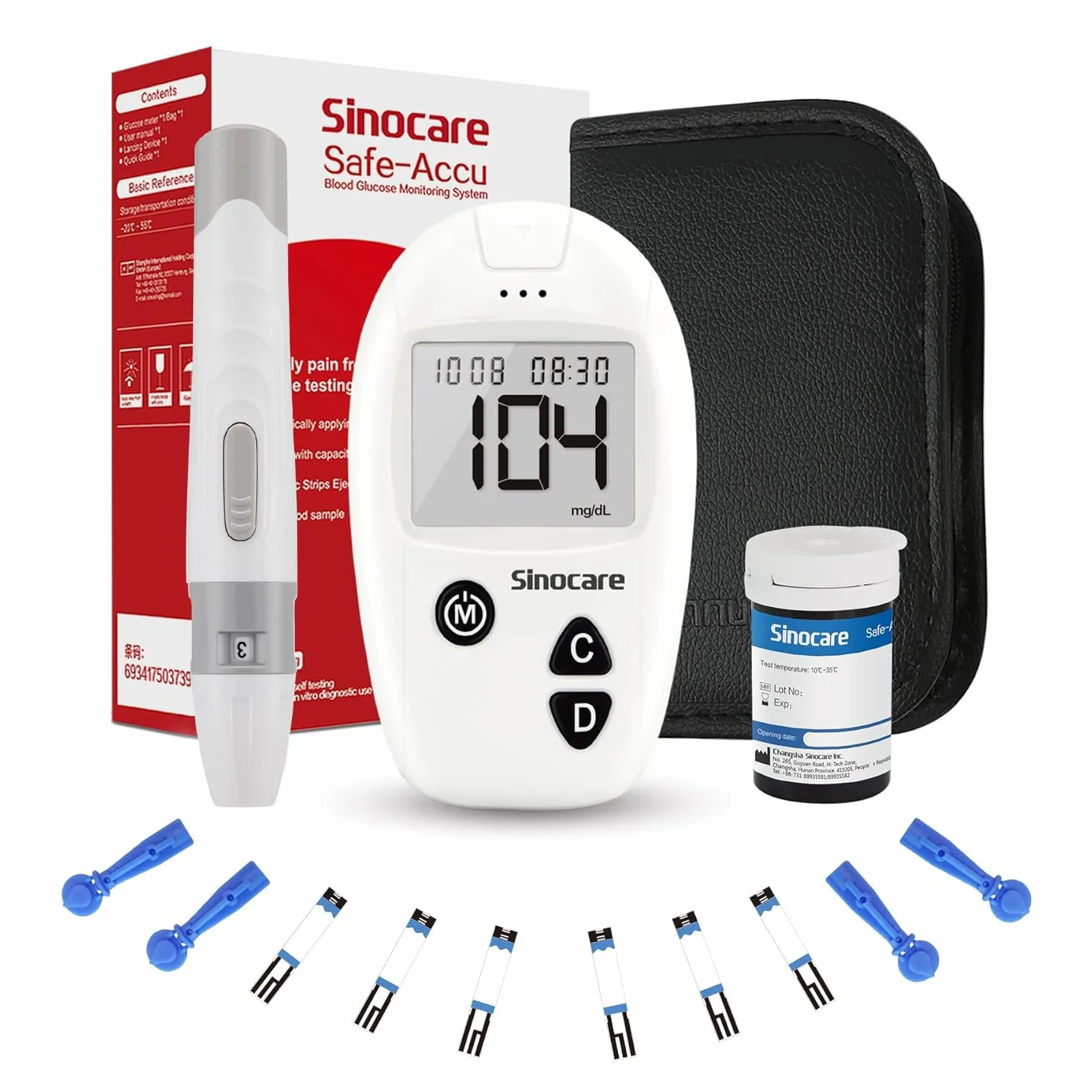 Sinocare Safe-Accu Glukometr Zestaw 25 Pasków Testowych 25 Lancetów