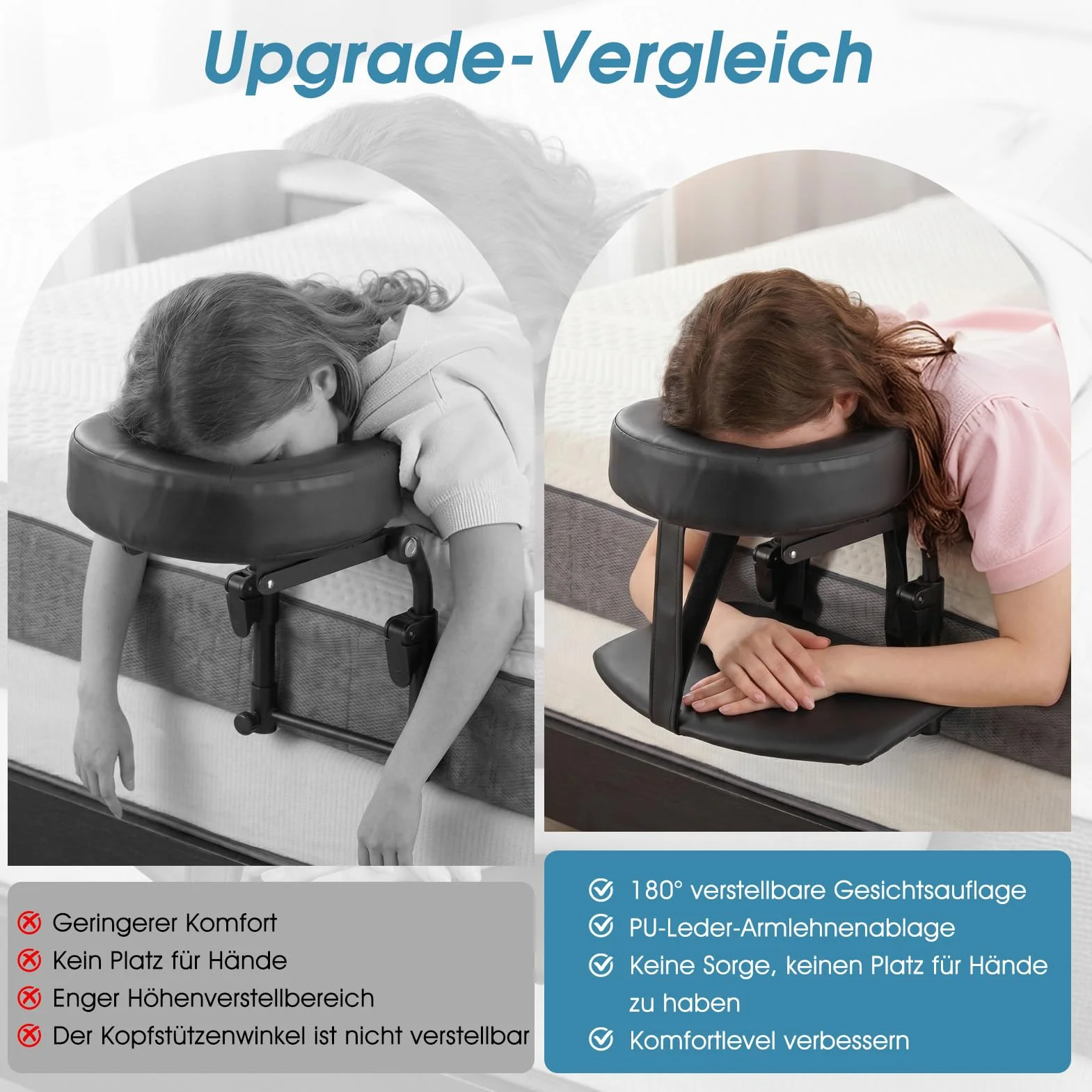 Regulowany zagłówek do masażu U-kształtny, uniwersalna poduszka do salonu, spa, regulacja wysokości 14-45 cm