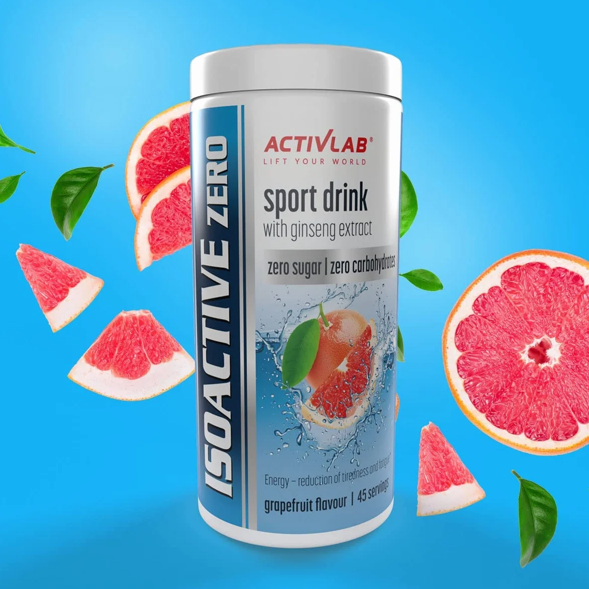 Activlab ISOACTIVE ZERO Napój izotoniczny bez cukru grejpfrutowy 225g elektrolity żeń-szeń witaminy B