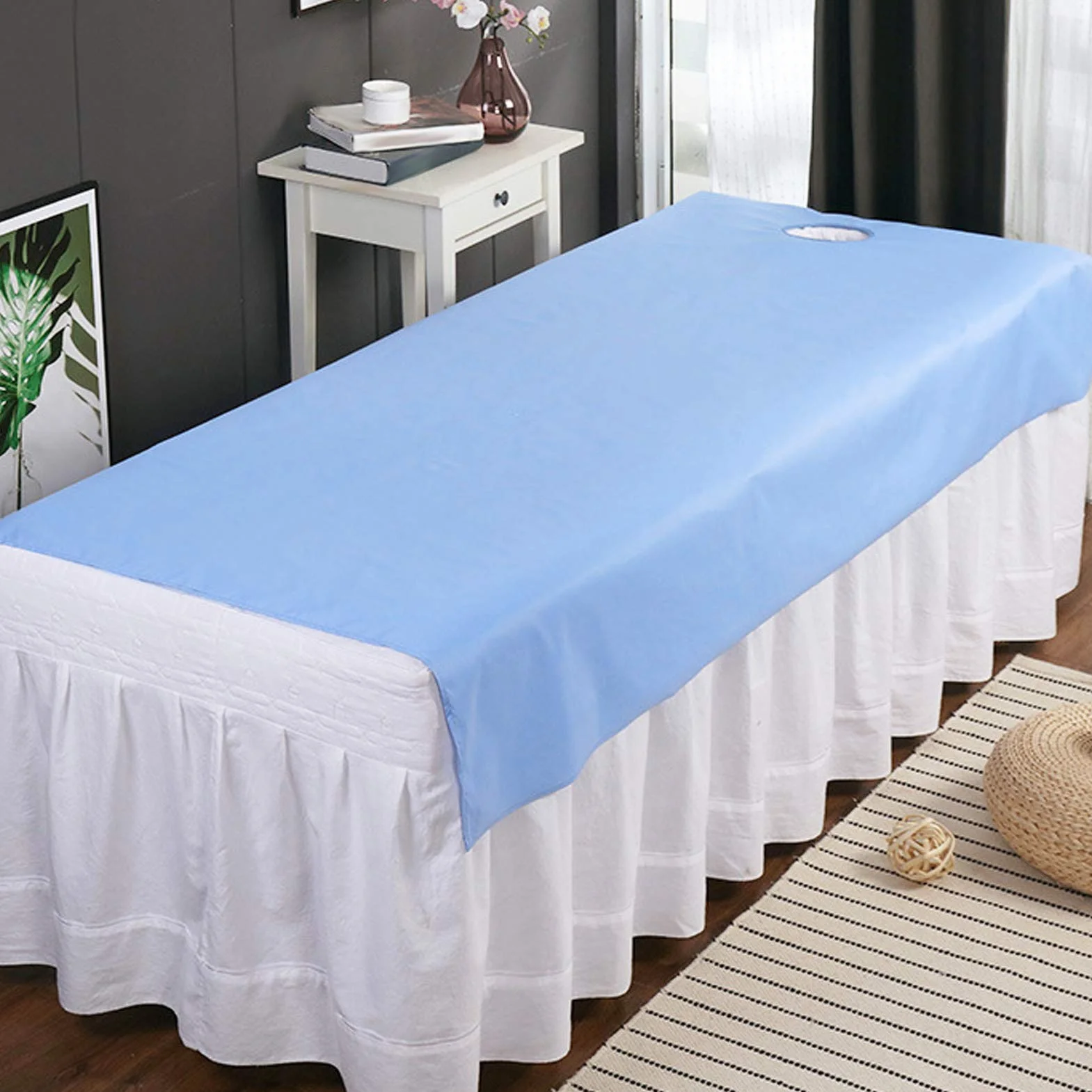 2 sztuki wielokrotnego użytku wodoodporne, odporne na olej, miękkie bawełniane obrusy do salonu piękności z otworem na łóżko, łóżko do masażu spa podkładki i pokrowce sprzęt do ćwiczeń
