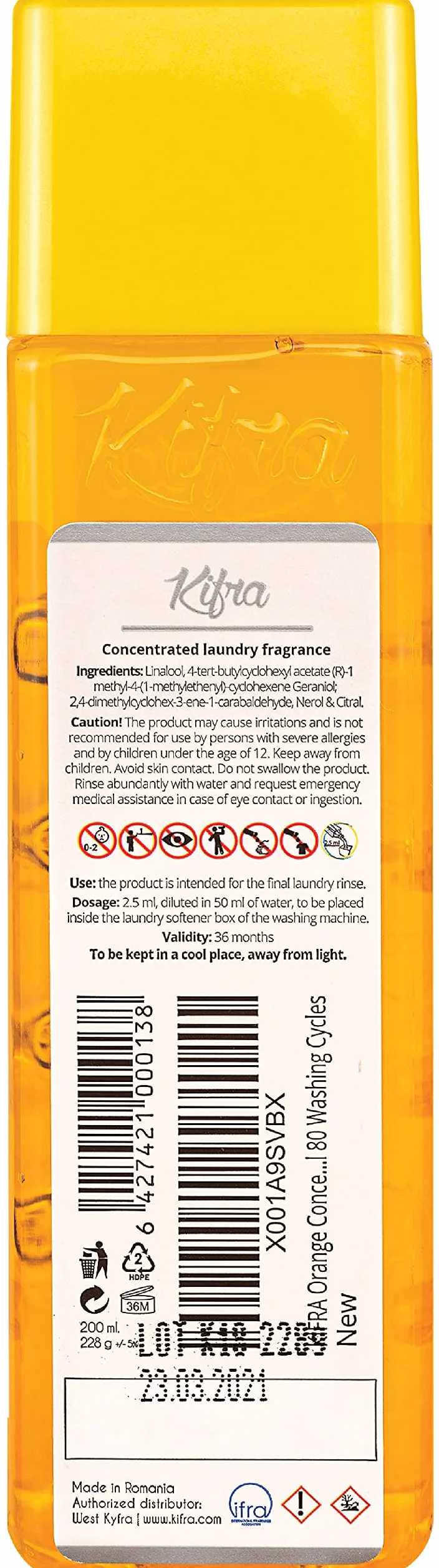 KIFRA Orange Skoncentrowany zapach do prania 200ml na 80 cykli prania