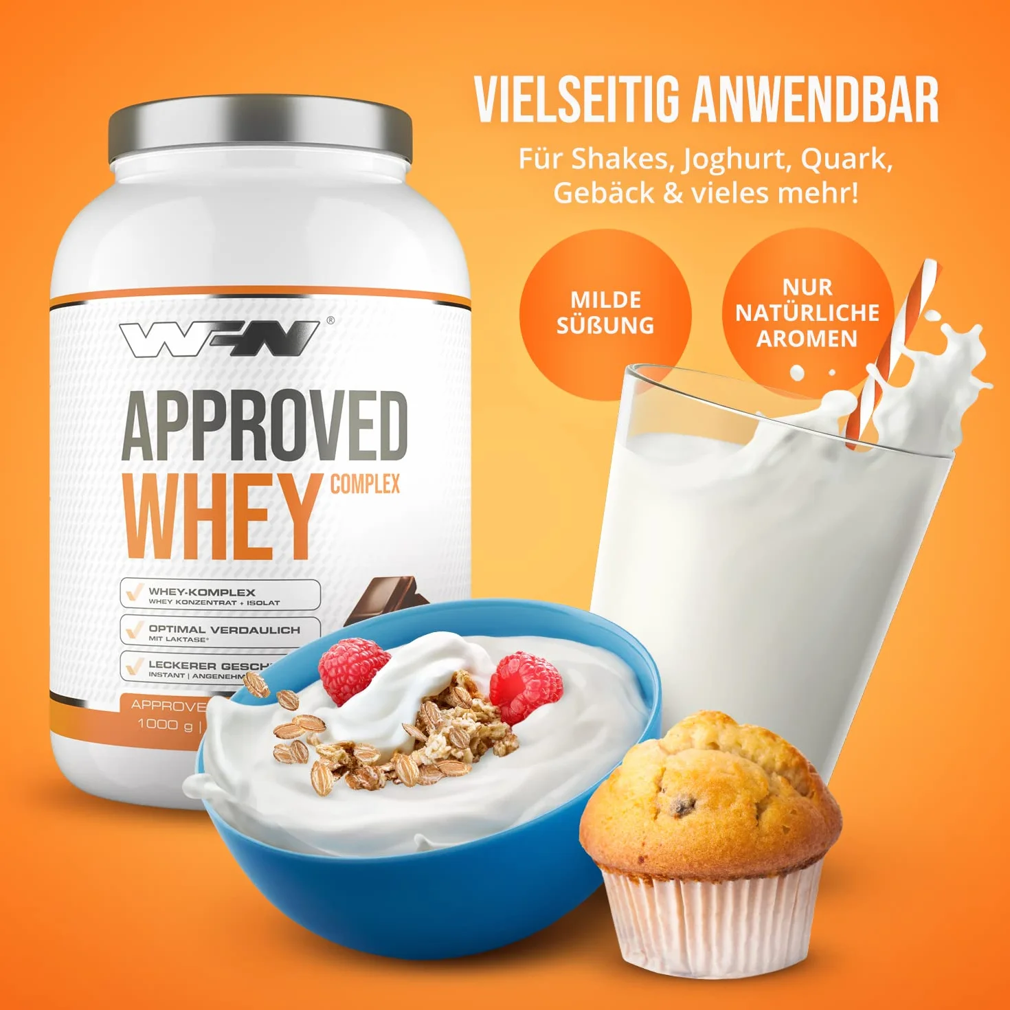 WFN Approved Whey proszek proteinowy czekolada 1 kg z laktazą