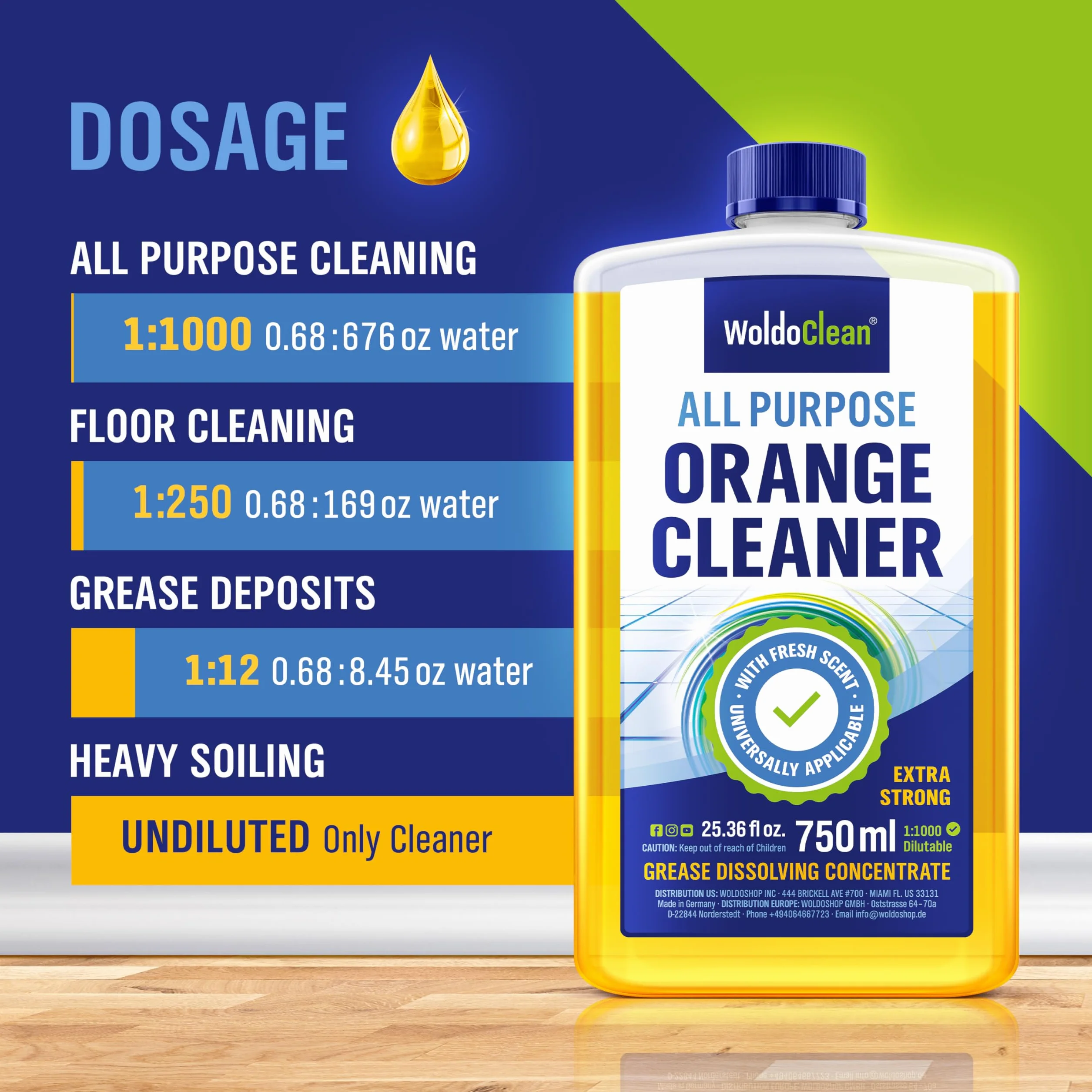 WoldoClean Płyn Pomarańczowy Koncentrat 750ml - Odtłuszczacz, Usuwa Klej, Żywicę, Gumę, Etykiety