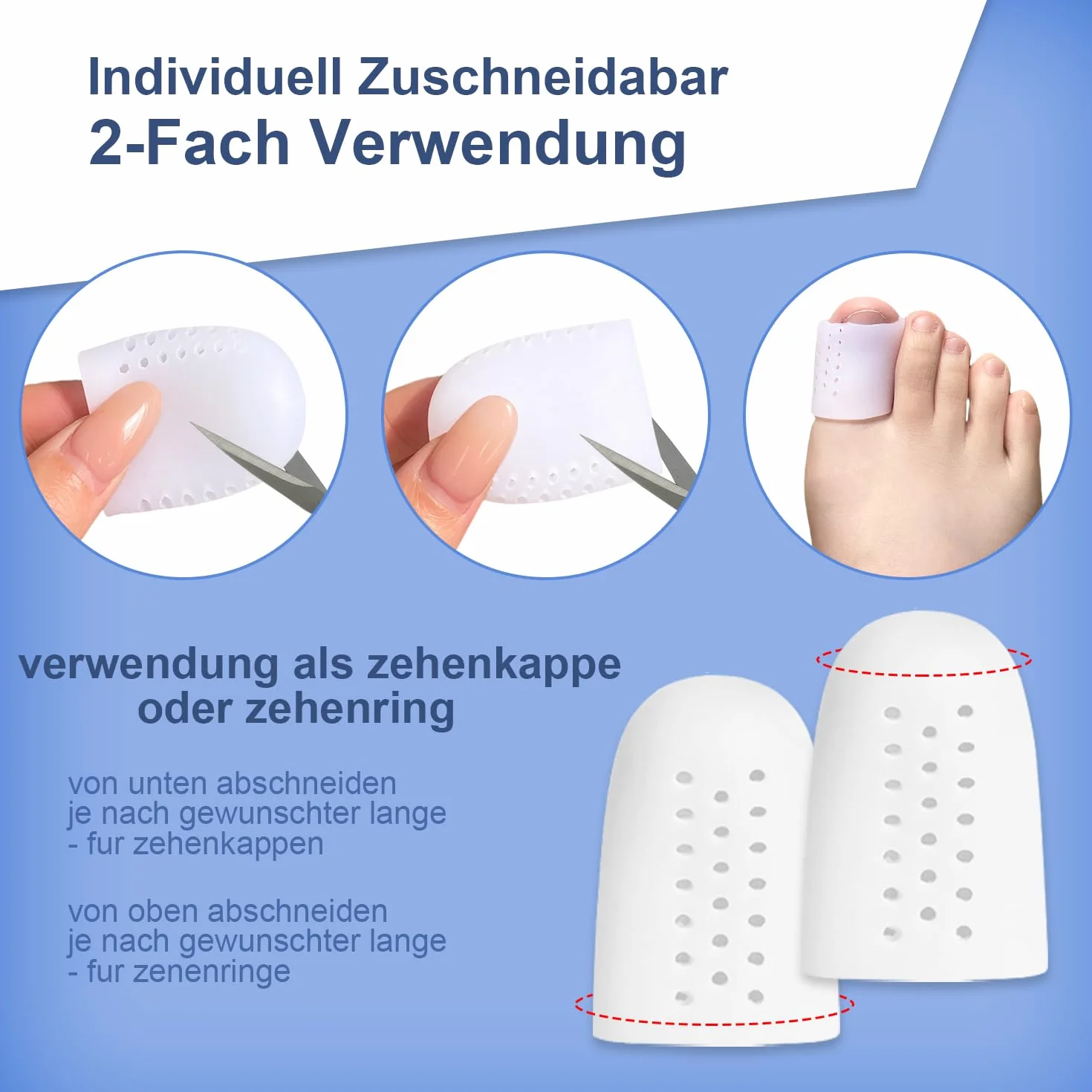 Ochraniacz na palce u stóp z silikonu, ochrona palców, oddychające, przeciw pęcherzom i odciskom – wkładki na palce premium, 10 sztuk, kolor biały