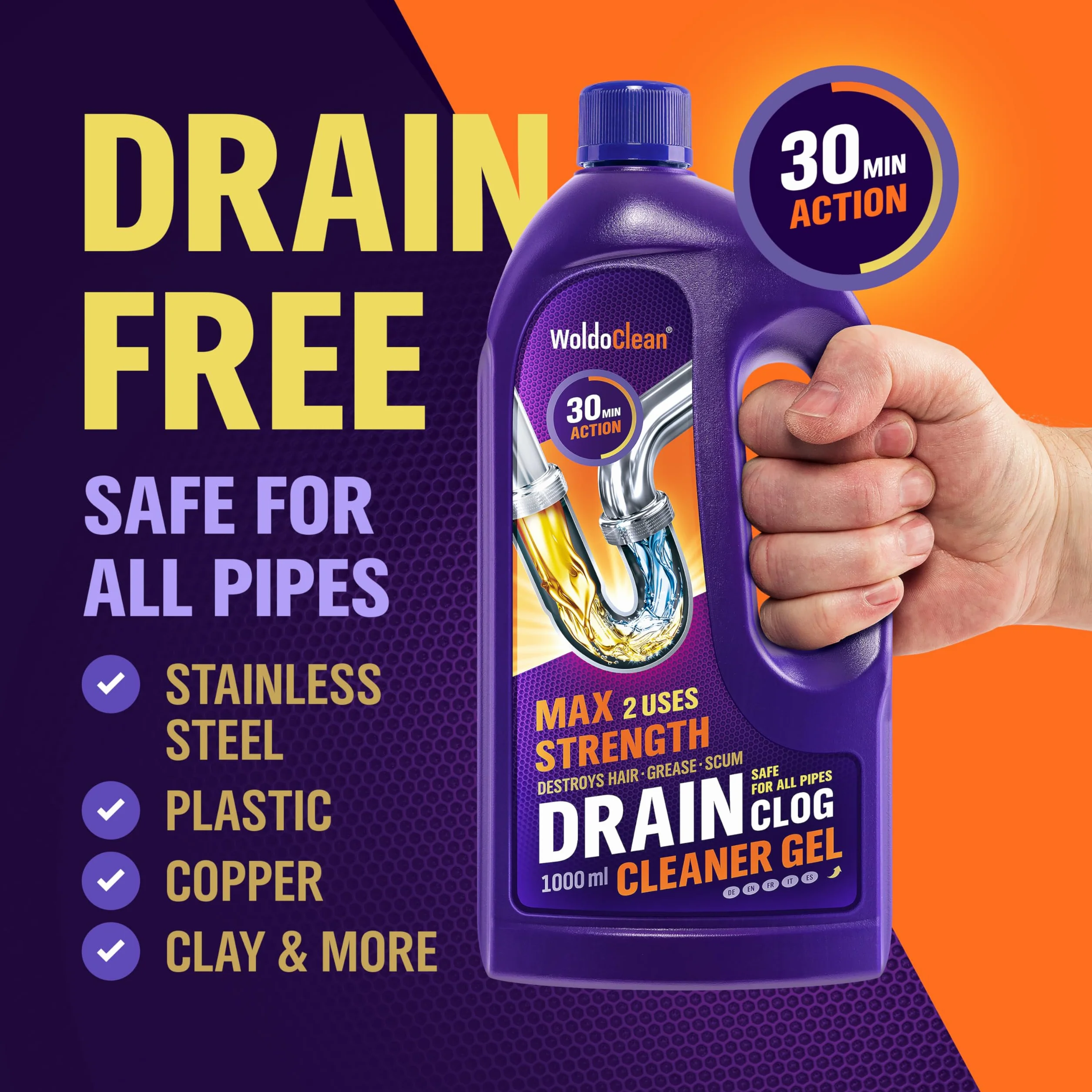 WoldoClean Żel do udrażniania odpływów i rur 1000 ml