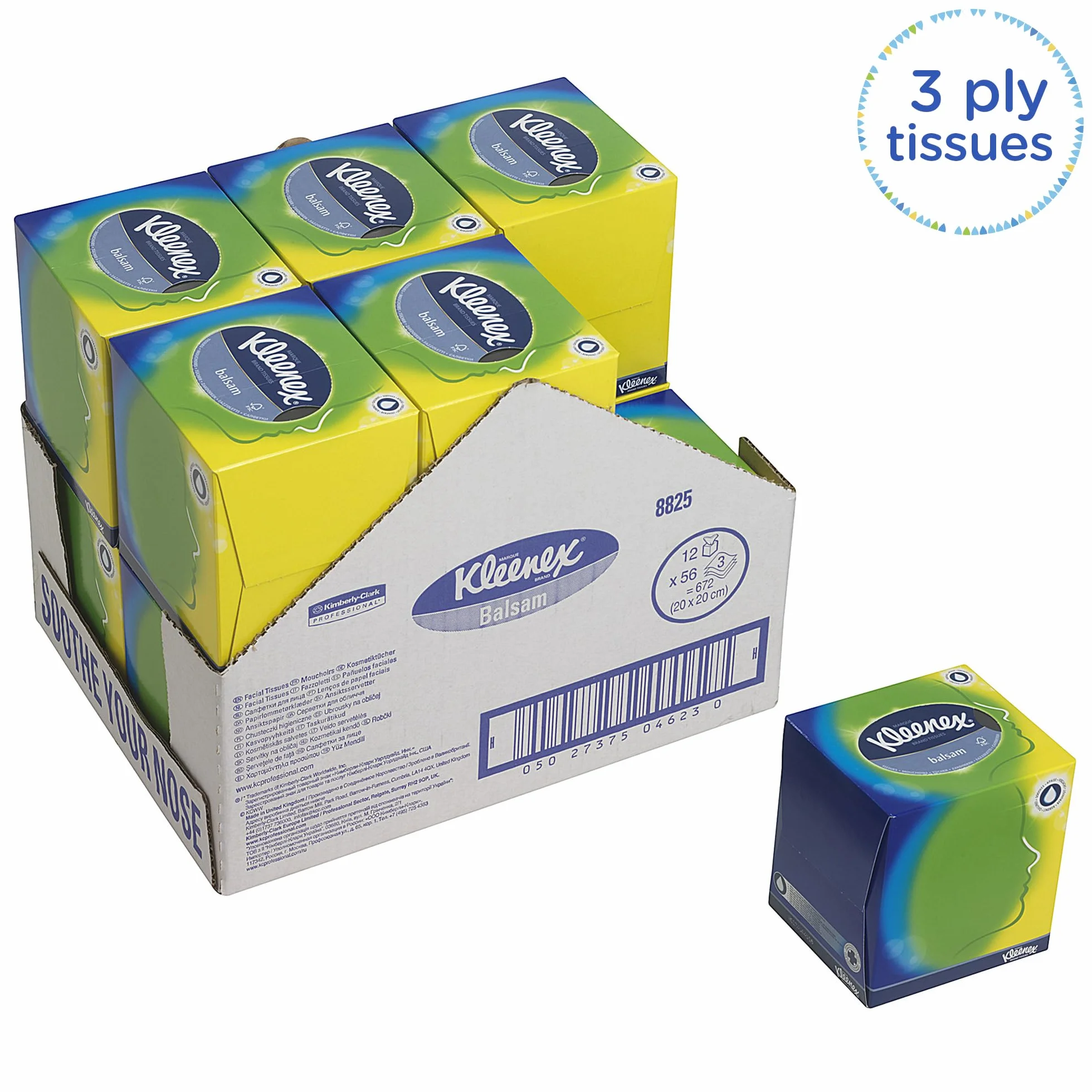 Kleenex Chusteczki do twarzy w kostce 8825 białe 3-warstwowe 12 x 56 (672 arkusze)