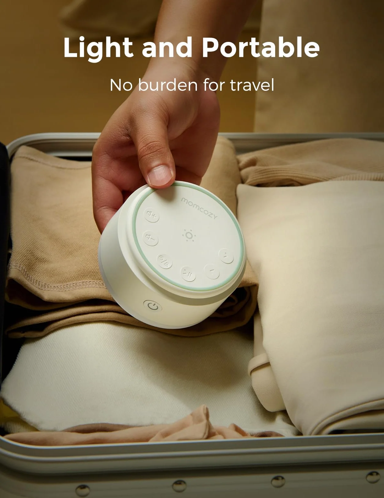 Momcozy Urządzenie dźwiękowe dla dziecka, 20 kojących dźwięków, światło dotykowe, przenośna maszyna do hałasu z timerem i pamięcią