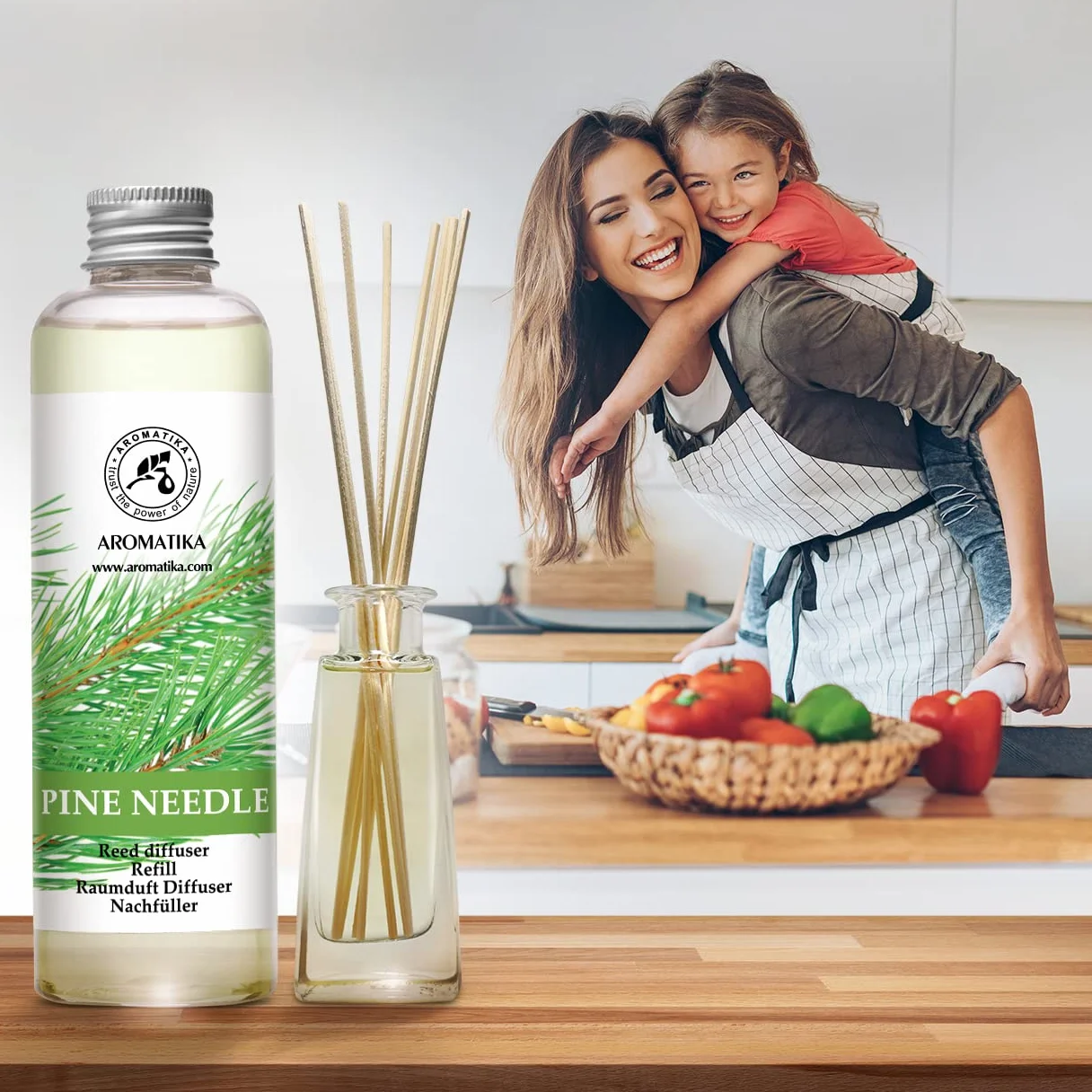 AROMATIKA Wkład do Dyfuzora Trzcinowego Sosna 200 ml Świeży i Długotrwały Zapach Dyfuzor Zapachowy z Patyczkami Olejek z Igieł Sosny Aromaterapia Dom Biuro Odświeżacz Powietrza